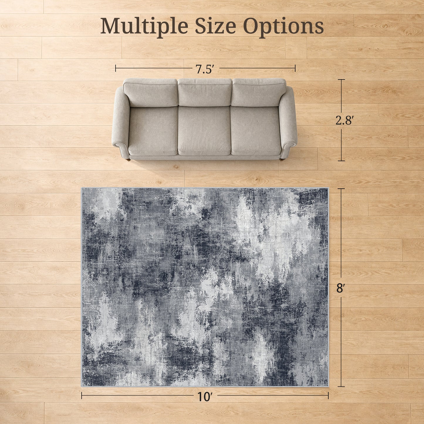 CHITOOMA 8'x10' Area Rugs for Living Room, Machine Washable Abstract Distressed Rugs Indoor Neutral Carpet Rugs for Bedroom Dining Room Office with Non-Slip Backing, Stain Resistant Non-Shed