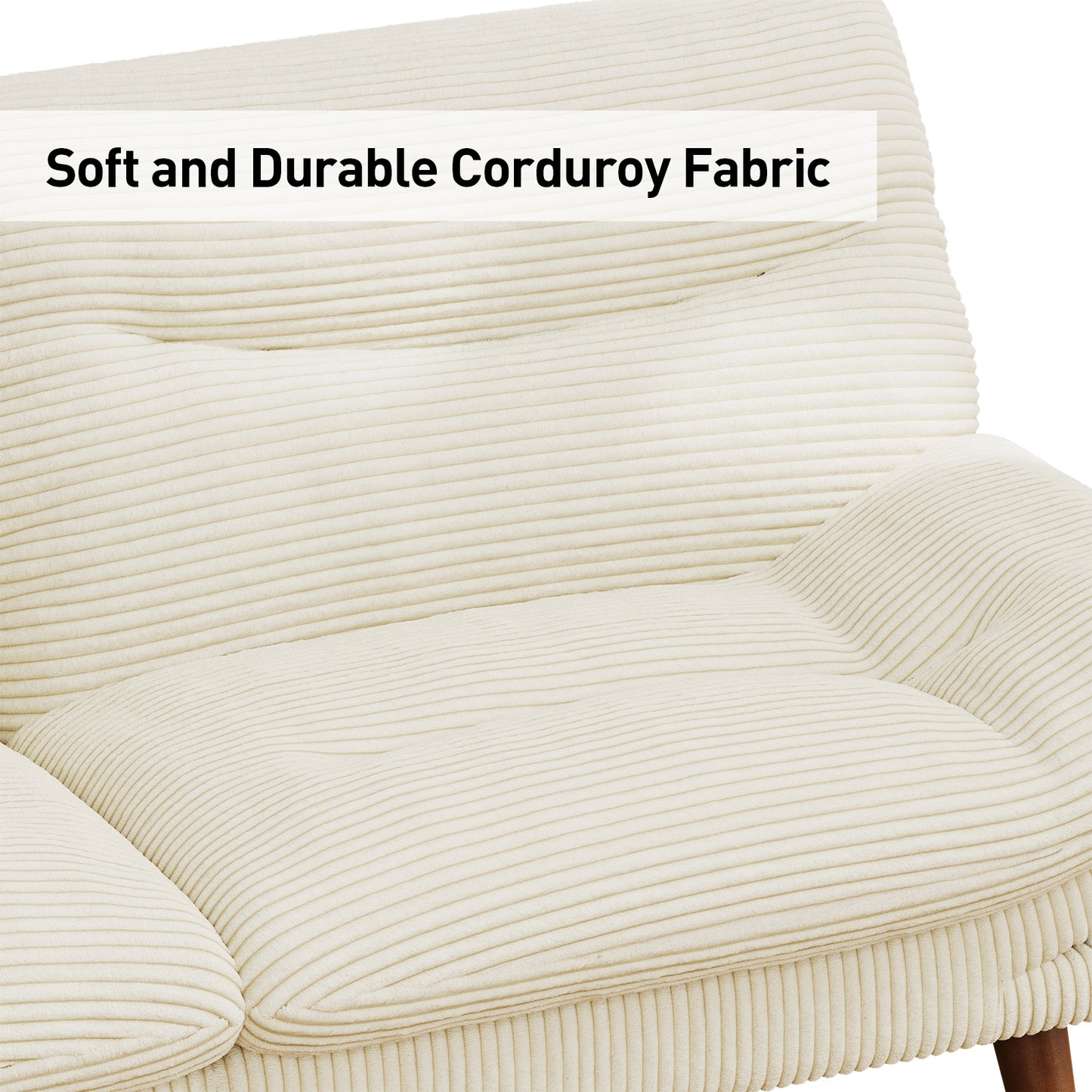 CHITOOMA 66'' Futon Sofa Bed with Adjustable Backrest & Armrests, White Corduroy Convertible Futon Couch, Comfy Loveseat for Small Spaces Apartment, Office