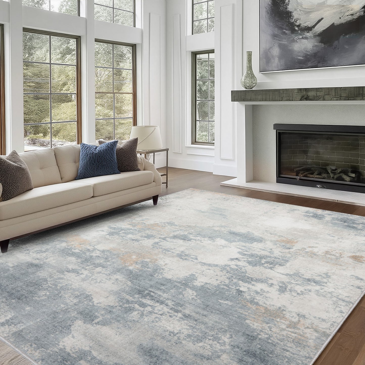 9'x12' Abstract Runner Rug for Hallway, Machine Washable Stain Resistant Non-Shed Carpet, Runner Rug with Non-Slip Backing for Kitchen, Entryway, Bedroom, Laundry, Bathroom