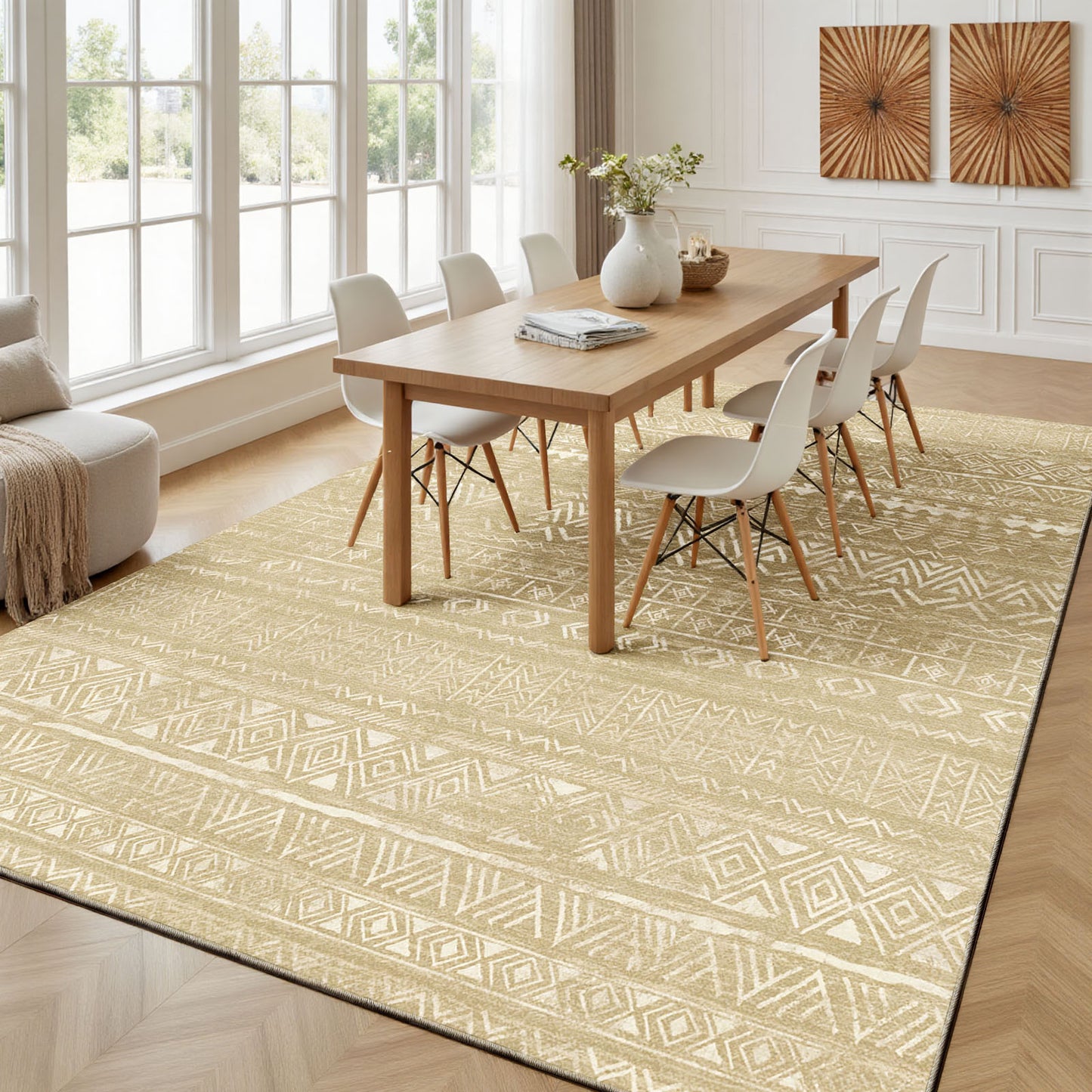 CHITOOMA 8'x10' Area Rugs for Living Room, Washable Rugs Boho Soft Geometric Bohemian Carpet Indoor Rug for Bedroom Dining Room Office Nonslip Foldable Rug