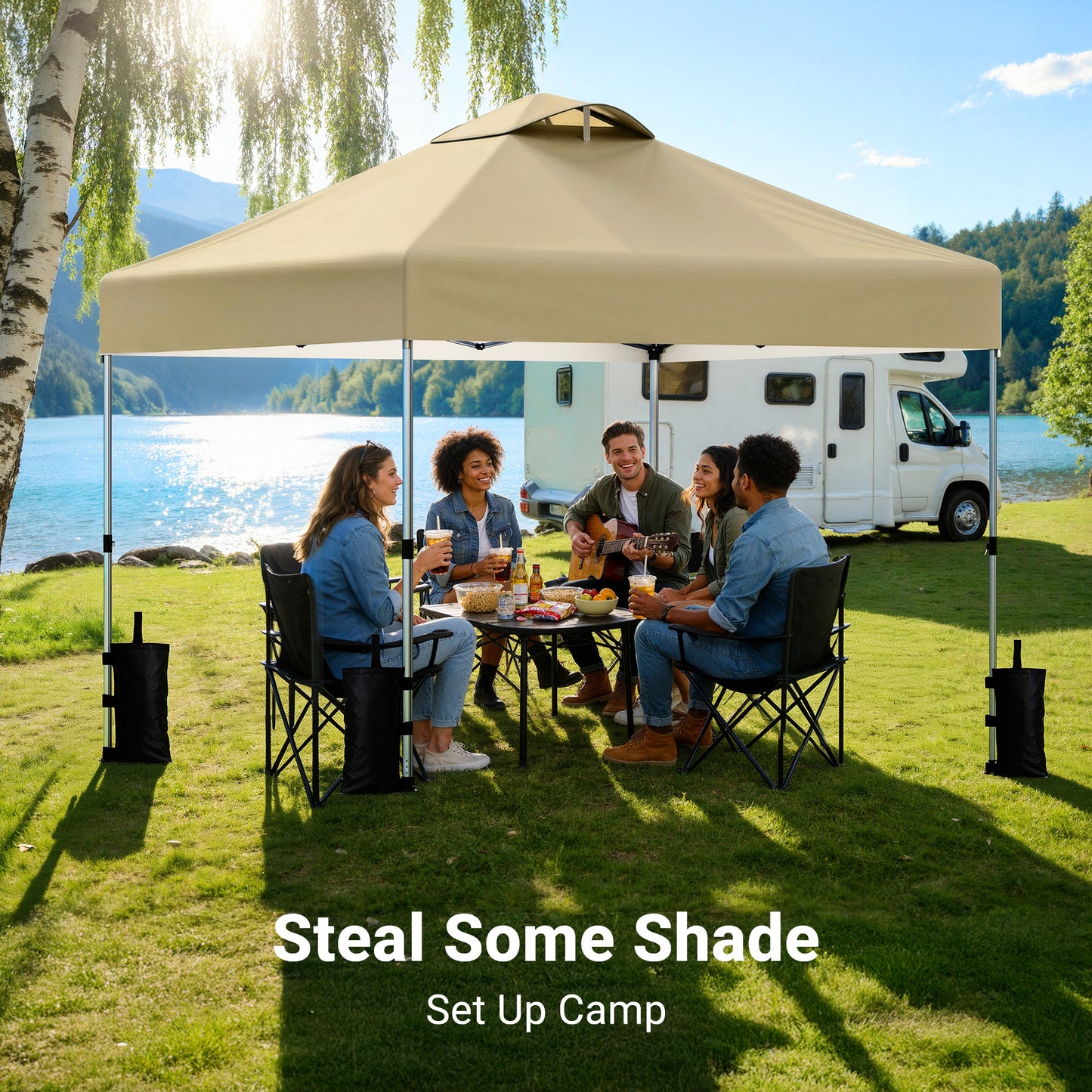 CHITOOMA 10 x 10ft Pop up Canopy Tent, Instant Outdoor Shelter Easy Portable Straight Leg Canopy Tent, Khaki