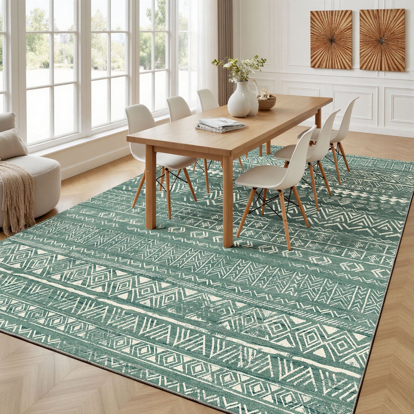 CHITOOMA 5'x7' Area Rugs for Living Room, Washable Rugs Boho Soft Geometric Bohemian Carpet Indoor Rug for Bedroom Dining Room Office Nonslip Foldable Rug