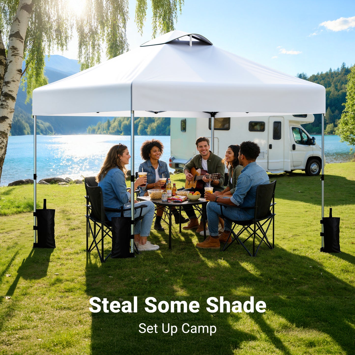CHITOOMA 10 x 10ft Pop up Canopy Tent, Instant Outdoor Shelter Easy Portable Straight Leg Canopy Tent, White