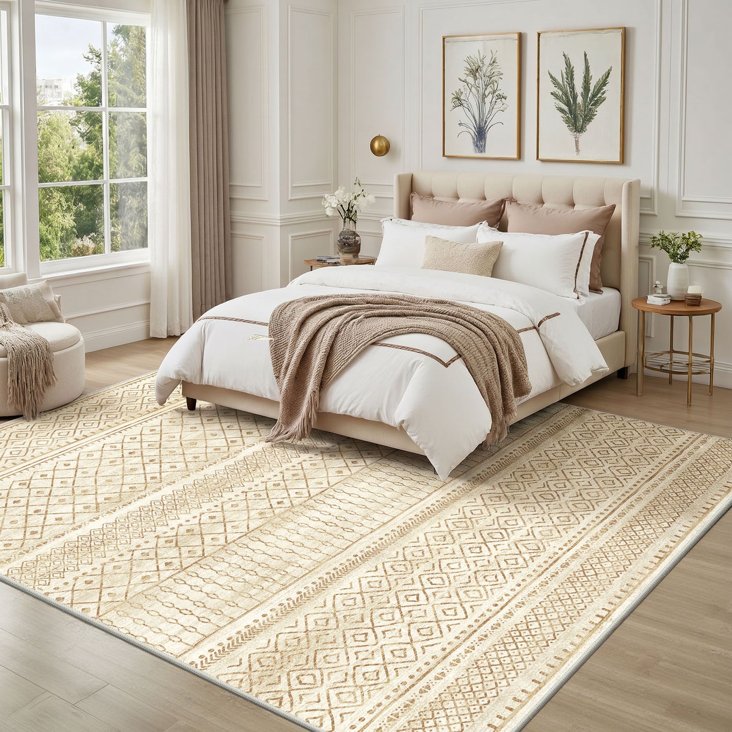 CHITOOMA 8'x10' Area Rugs for Living Room, Washable Rugs Boho Soft Geometric Bohemian Carpet Indoor Rug for Bedroom Dining Room Office Nonslip Foldable Rug