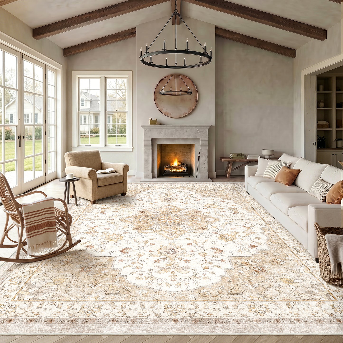 CHITOOMA 10'x14' Area Rugs for Living Room, Boho Machine Washable Stain Resistant Non-Shed Carpet, Floral Area Rug with Non-Slip Backing for Bedroom, Dining Room, Dorm, Office