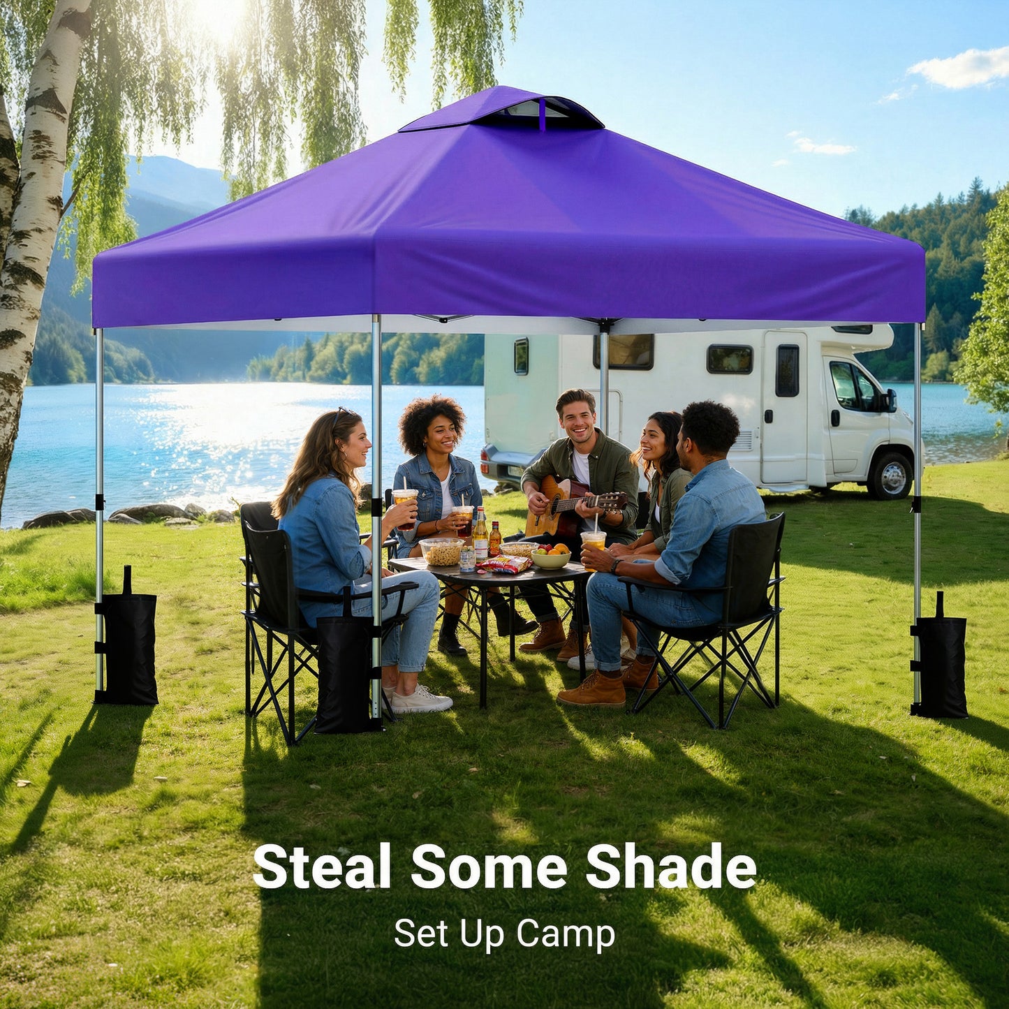 CHITOOMA 10 x 10ft Pop up Canopy Tent, Instant Outdoor Shelter Easy Portable Straight Leg Canopy Tent, Purple