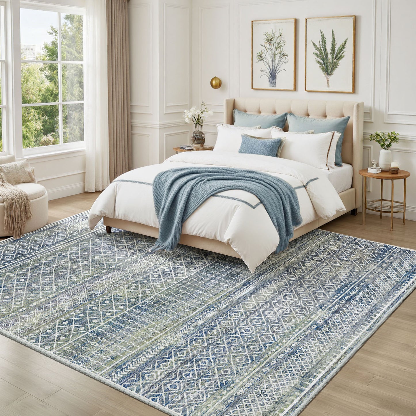 CHITOOMA 8'x10' Area Rugs for Living Room, Washable Rugs Boho Soft Geometric Bohemian Carpet Indoor Rug for Bedroom Dining Room Office Nonslip Foldable Rug