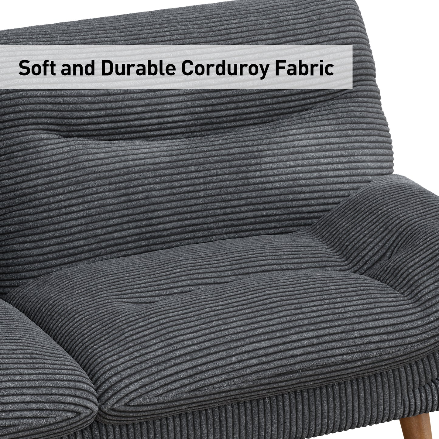 CHITOOMA 66'' Futon Sofa Bed with Adjustable Backrest & Armrests, Grey Corduroy Convertible Futon Couch, Comfy Loveseat for Small Spaces Apartment, Office