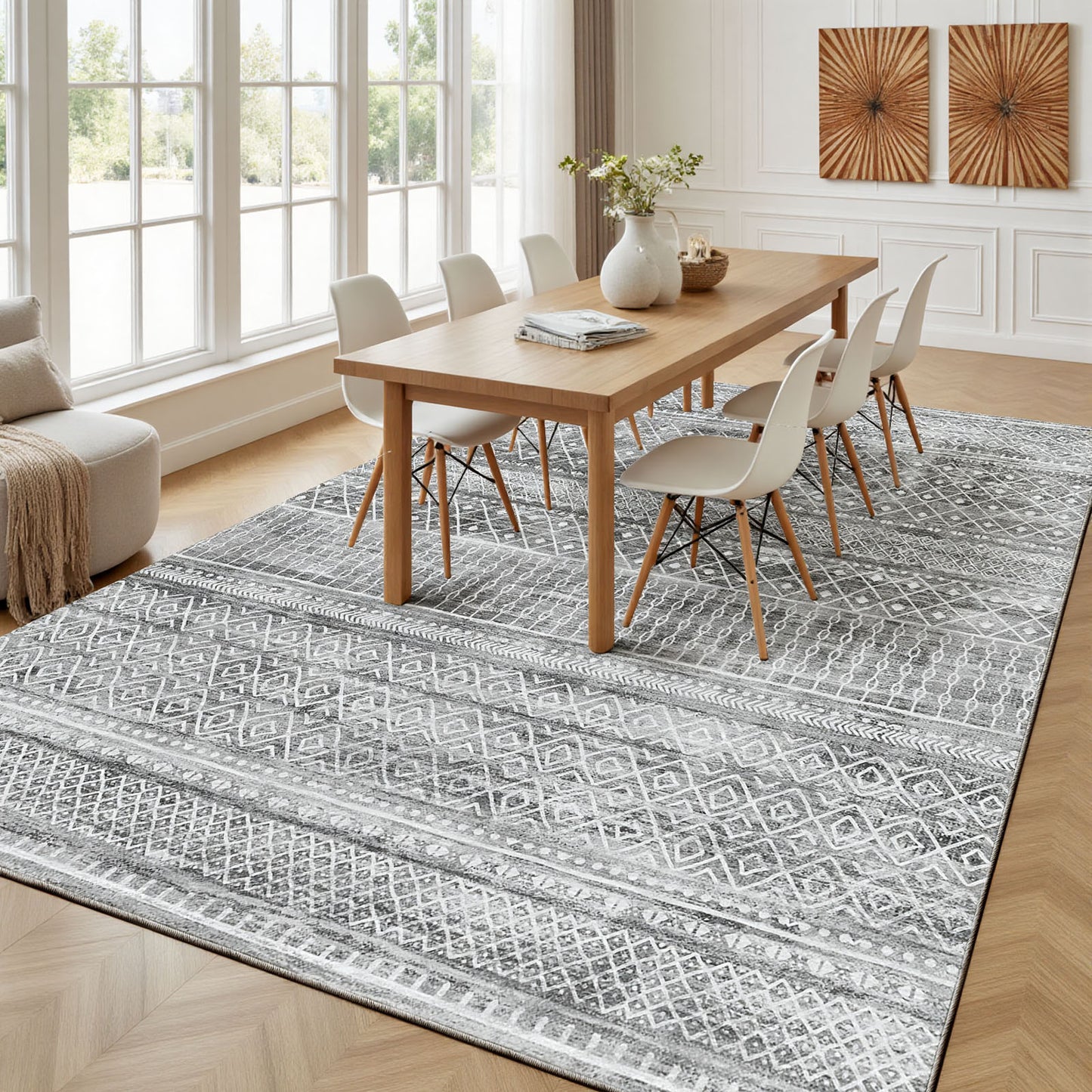 CHITOOMA 8'x10' Area Rugs for Living Room, Washable Rugs Boho Soft Geometric Bohemian Carpet Indoor Rug for Bedroom Dining Room Office Nonslip Foldable Rug