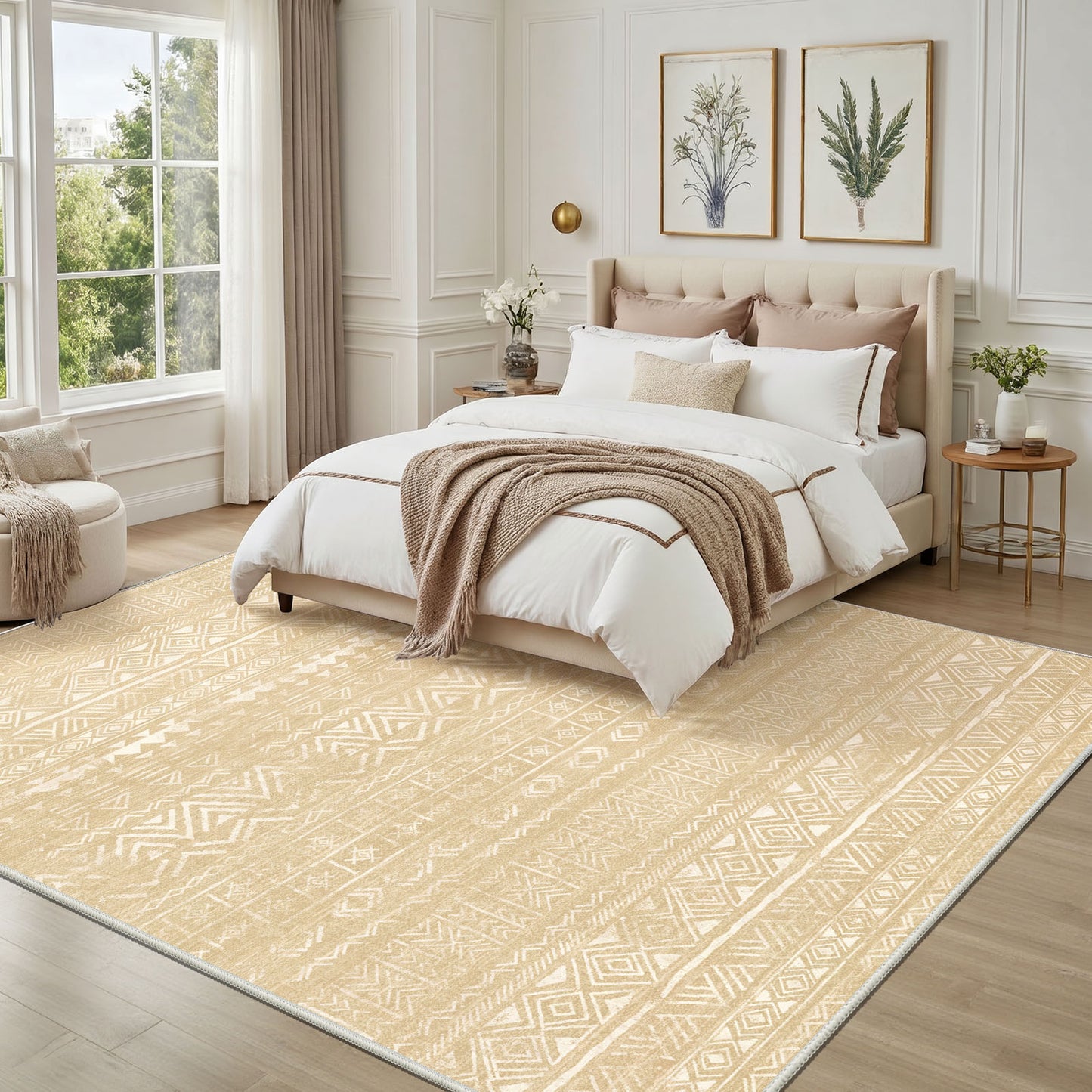 CHITOOMA 8'x10' Area Rugs for Living Room, Washable Rugs Boho Soft Geometric Bohemian Carpet Indoor Rug for Bedroom Dining Room Office Nonslip Foldable Rug