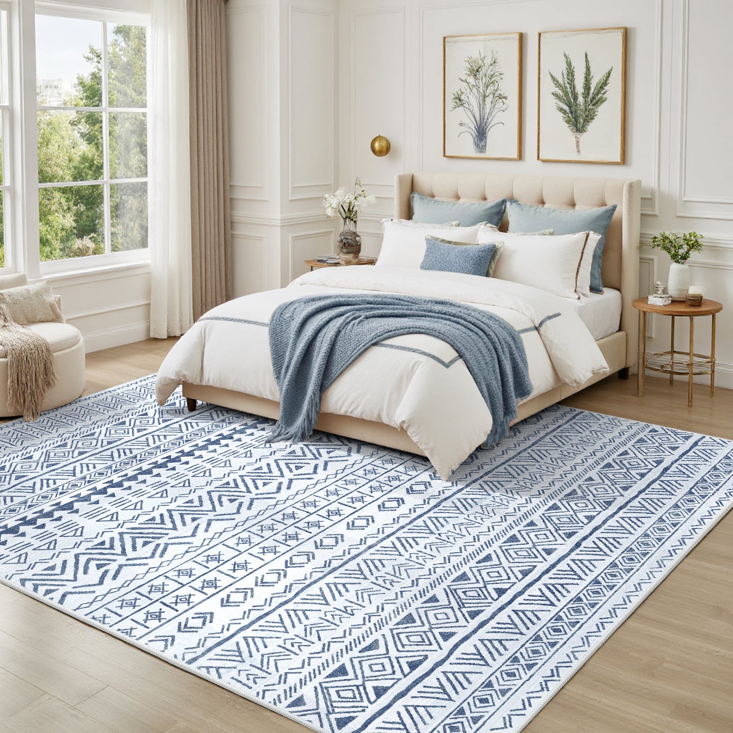 CHITOOMA 8'x10' Area Rugs for Living Room, Washable Rugs Boho Soft Geometric Bohemian Carpet Indoor Rug for Bedroom Dining Room Office Nonslip Foldable Rug