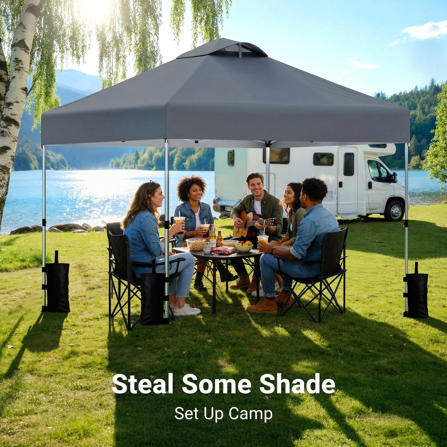 CHITOOMA 10 x 10ft Pop up Canopy Tent, Instant Outdoor Shelter Easy Portable Straight Leg Canopy Tent, Dark Gray