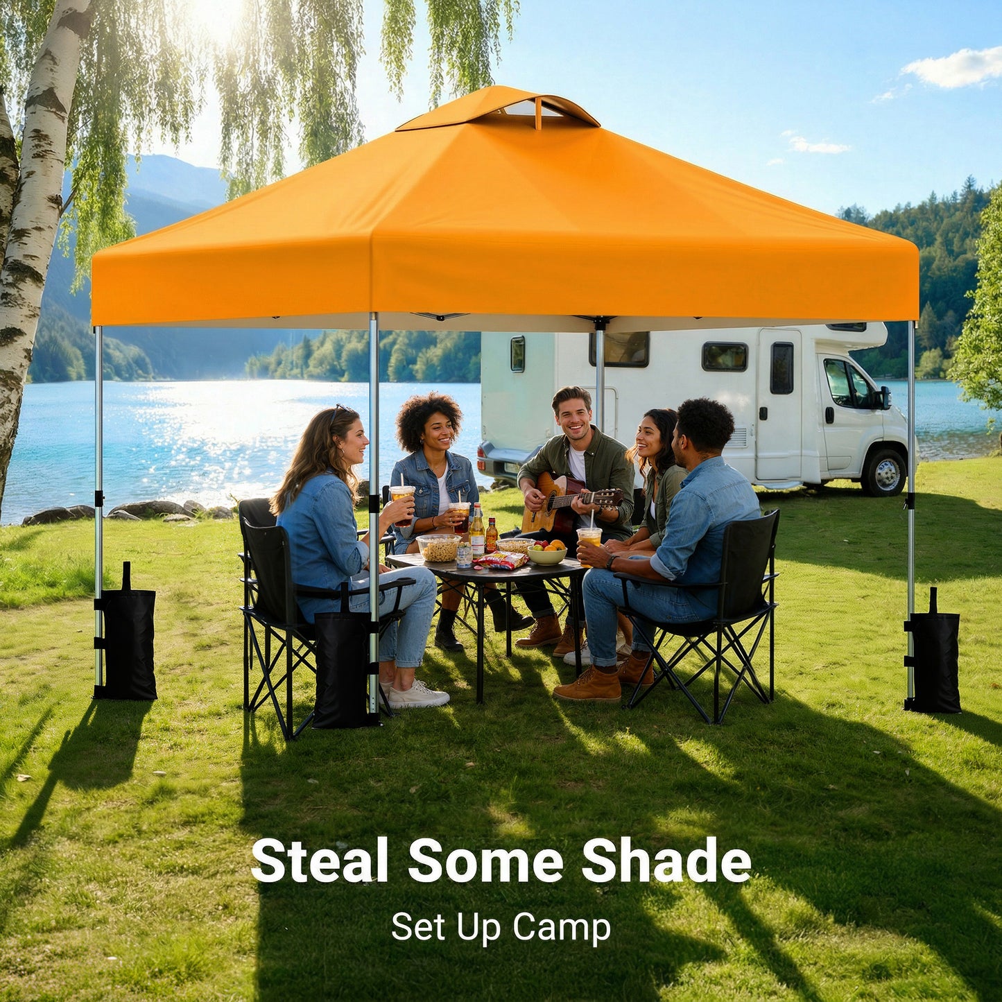 CHITOOMA 10 x 10ft Pop up Canopy Tent, Instant Outdoor Shelter Easy Portable Straight Leg Canopy Tent, Orange