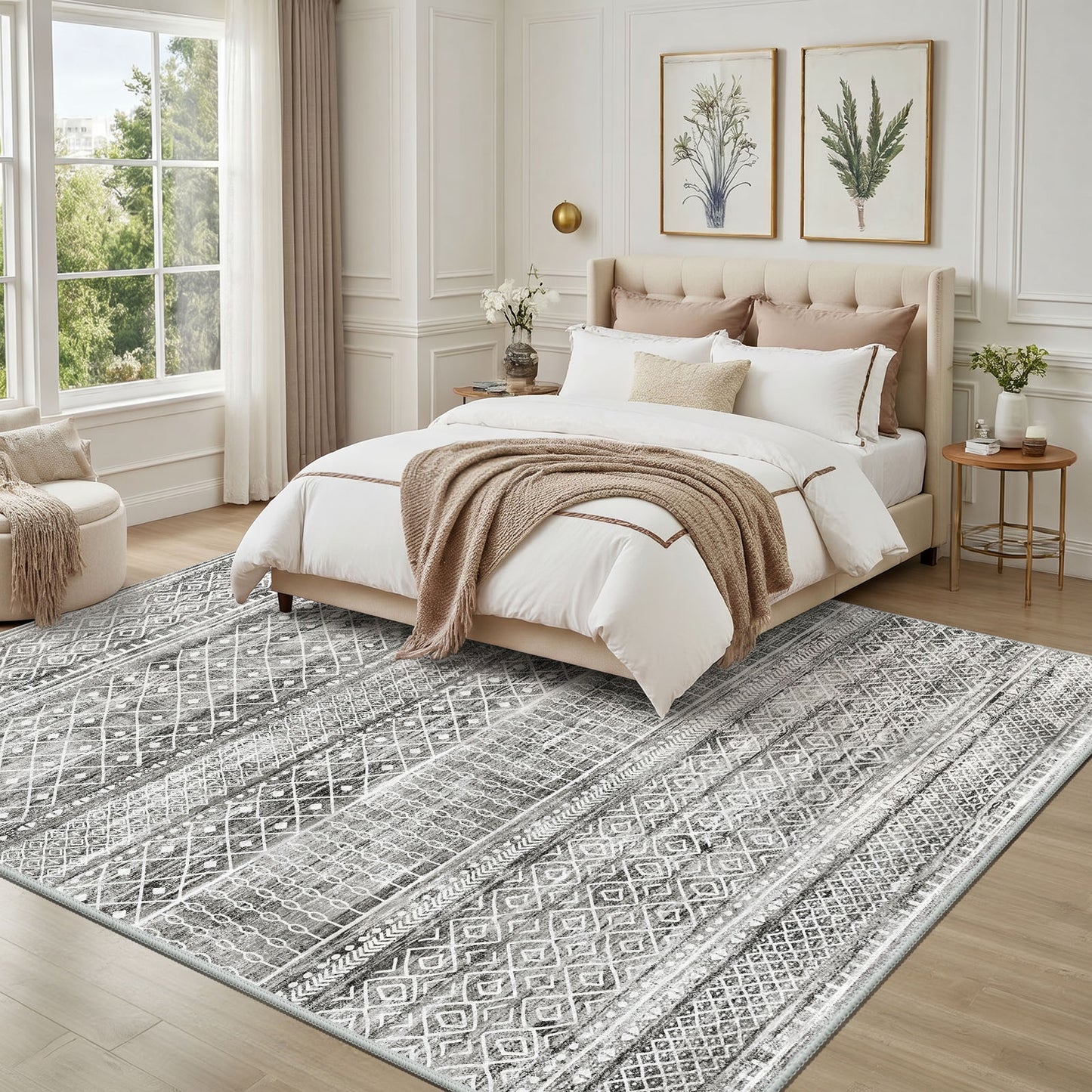 CHITOOMA 8'x10' Area Rugs for Living Room, Washable Rugs Boho Soft Geometric Bohemian Carpet Indoor Rug for Bedroom Dining Room Office Nonslip Foldable Rug