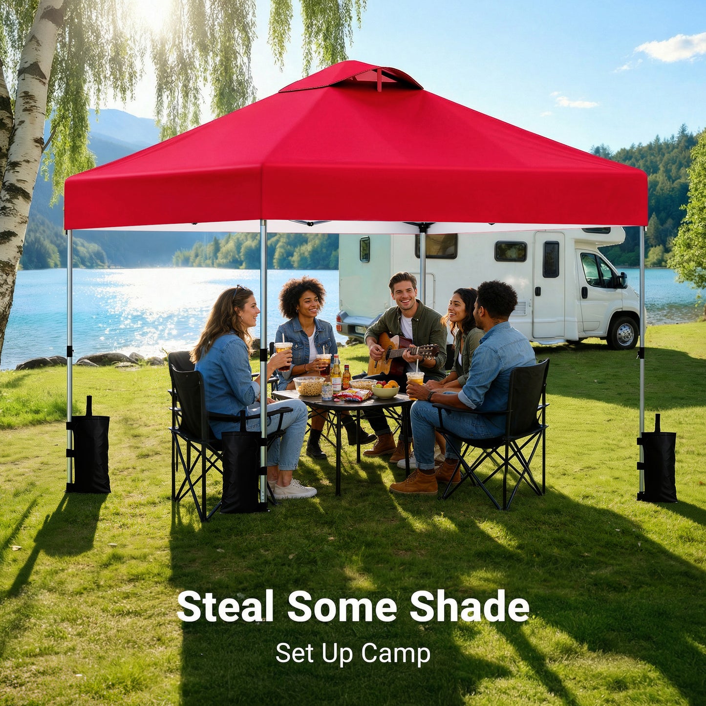 CHITOOMA 10 x 10ft Pop up Canopy Tent, Instant Outdoor Shelter Easy Portable Straight Leg Canopy Tent, Red