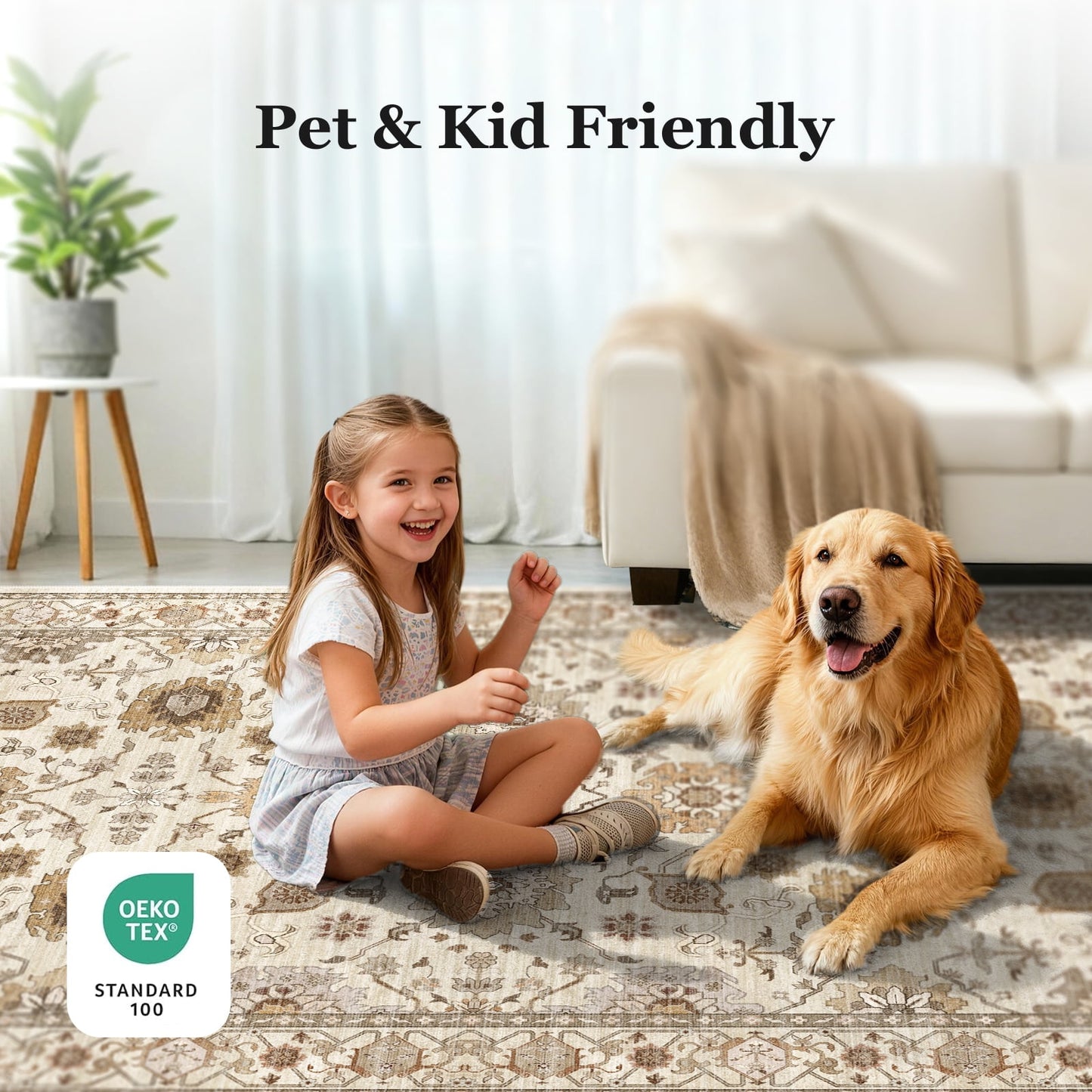 CHITOOMA 5'x7' Area Rugs for Living Room, Boho Machine Washable Stain Resistant Non-Shed Carpet, Floral Area Rug with Non-Slip Backing for Bedroom, Dining Room, Dorm, Office