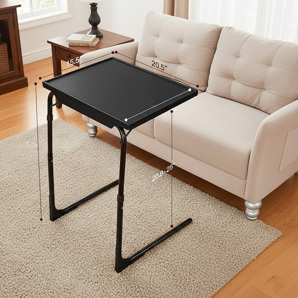 CHITOOMA Adjustable Folding TV Tray with 6 Heights and 3 Tilt Angles, Black