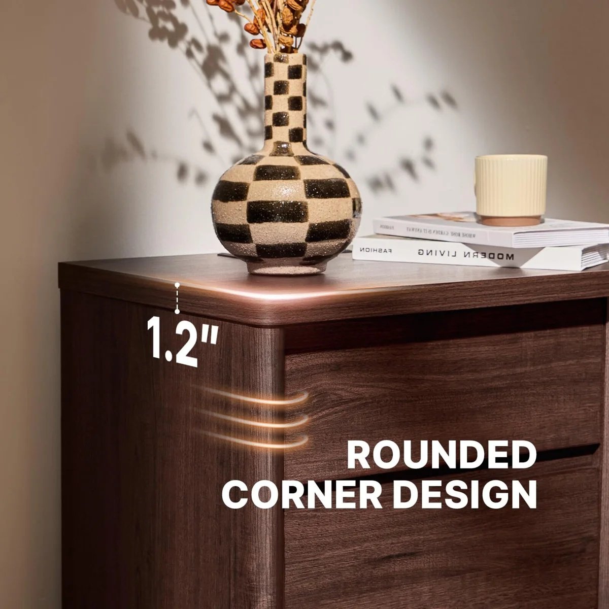 CHITOOMA 24.8" Nightstand Set of 2 with Charging Station for Bedroom, Walnut