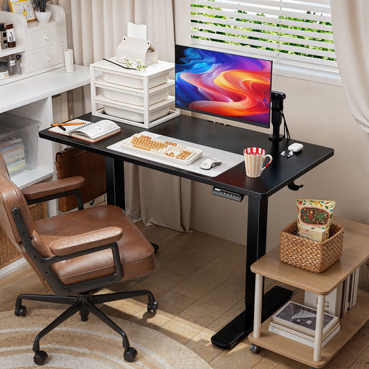 CHITOOMA 48" x 24" Electric Standing Desk with 4 Memory Preset Heights, Height Adjustable Sit Stand up Desk with Headphone Hook for Home Office, Black
