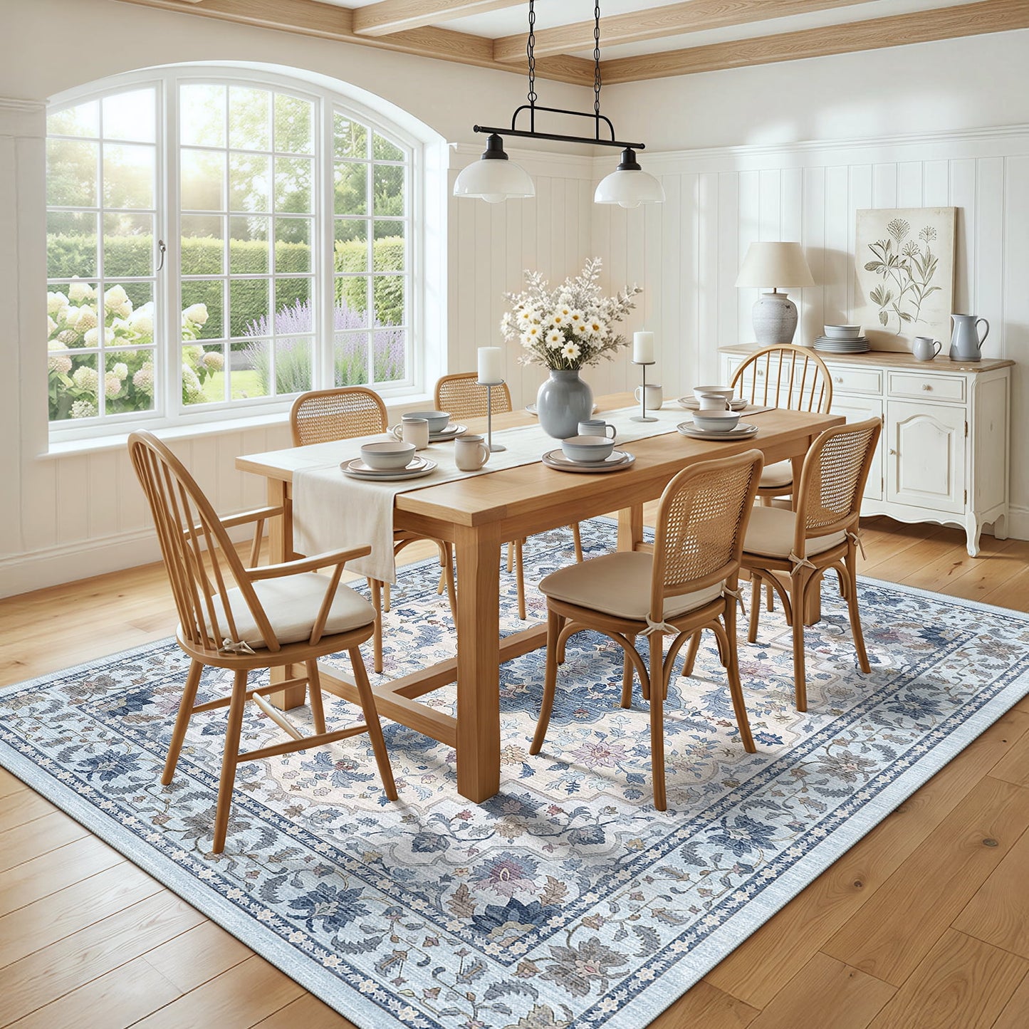 CHITOOMA 8'x10' Area Rugs for Living Room, Boho Machine Washable Floral Area Rug with Non-Slip Backing, Stain Resistant Non-Shed Carpet for Bedroom, Dining Room, Dorm, Office