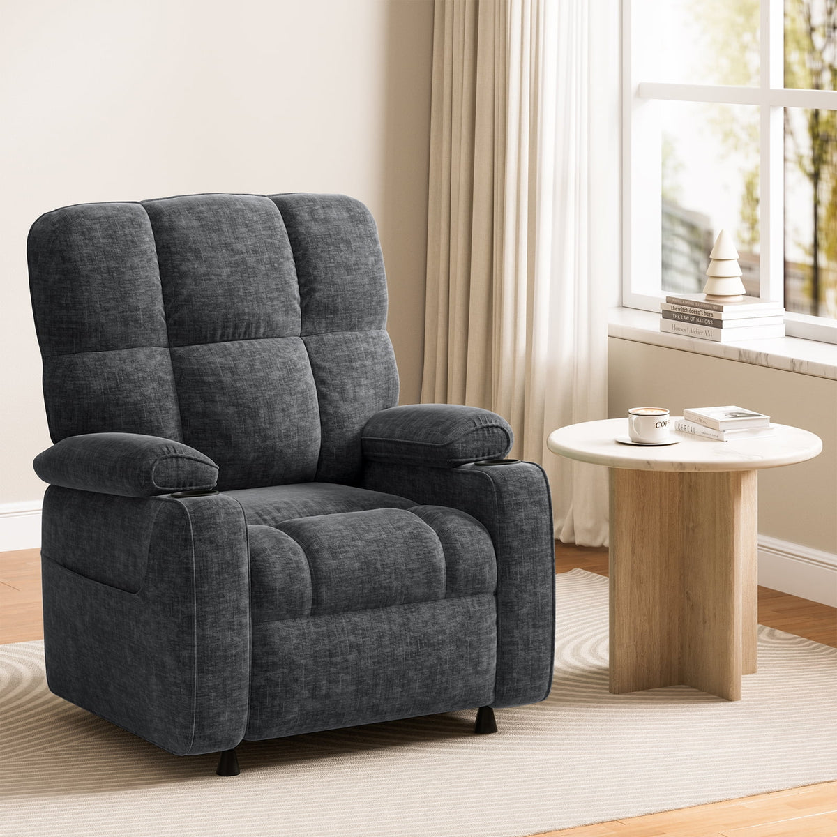 CHITOOMA Power Recliner Chair for Adults, Zero Gravity Electric Reclining Sofa with USB Port, Cup Holder & Side Pockets, Chenille Fabric, Dark Gray