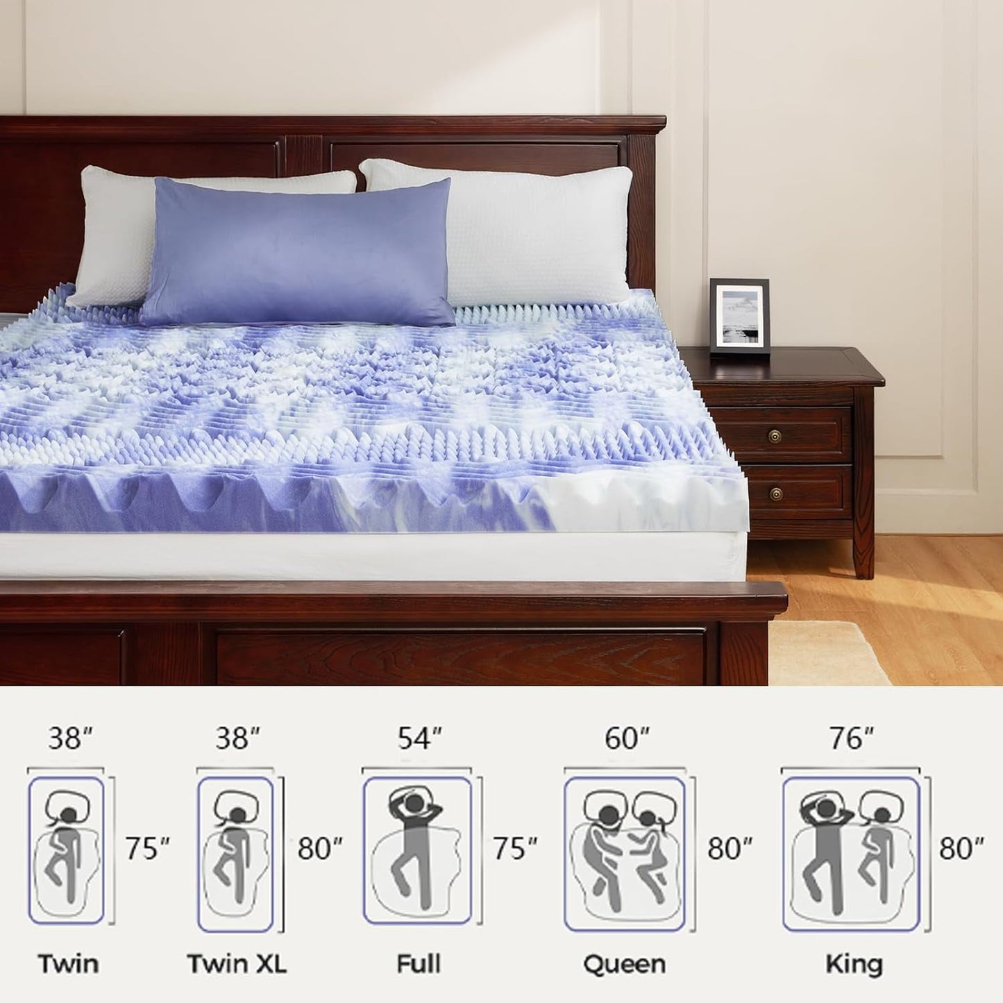CHITOOMA 3 Inch 7-Zone Queen Memory Foam Mattress Topper, Cooling Gel Infused Foam Mattress Topper for Pressure Relief& Enhanced Sleep Comfort, CertiPUR-US and Oeko-TEX Certification