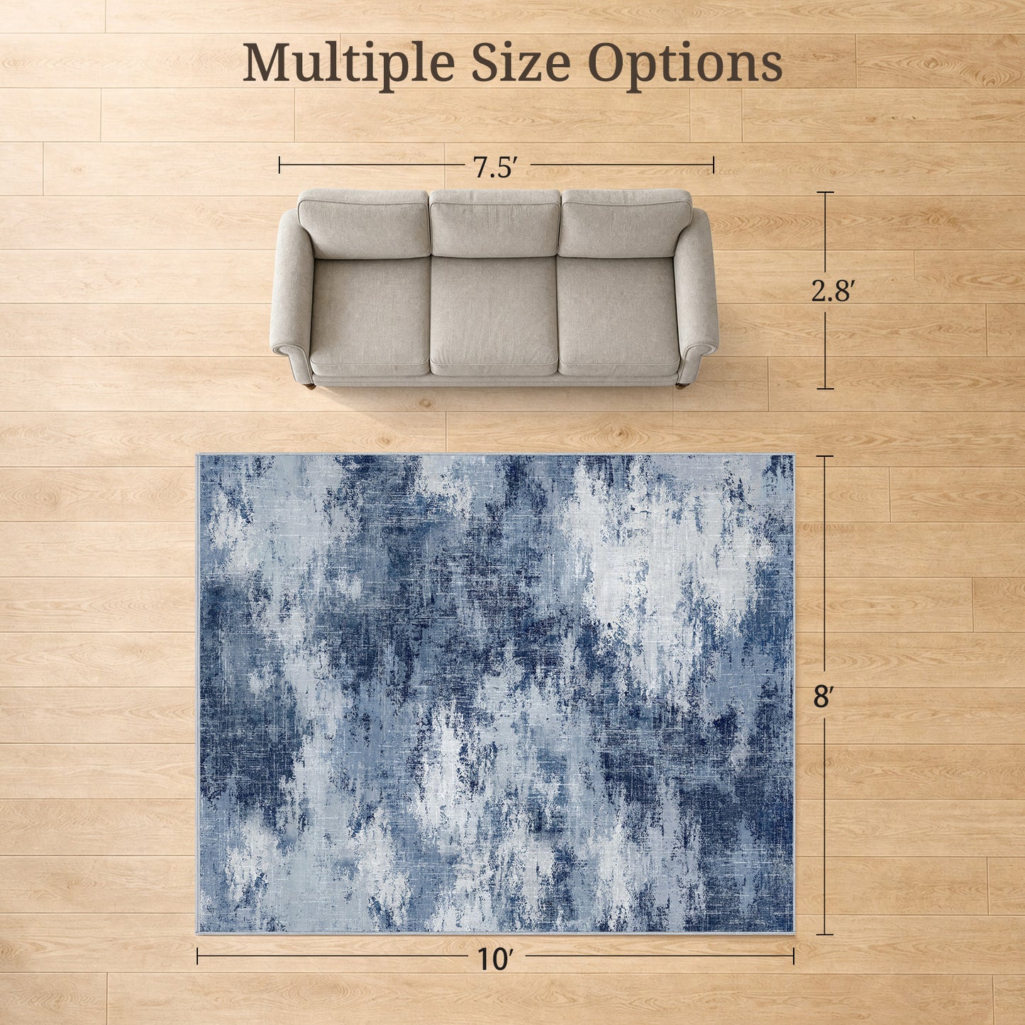 CHITOOMA 8'x10' Area Rugs for Living Room, Machine Washable Abstract Distressed Rugs Indoor Neutral Carpet Rugs for Bedroom Dining Room Office with Non-Slip Backing, Stain Resistant Non-Shed