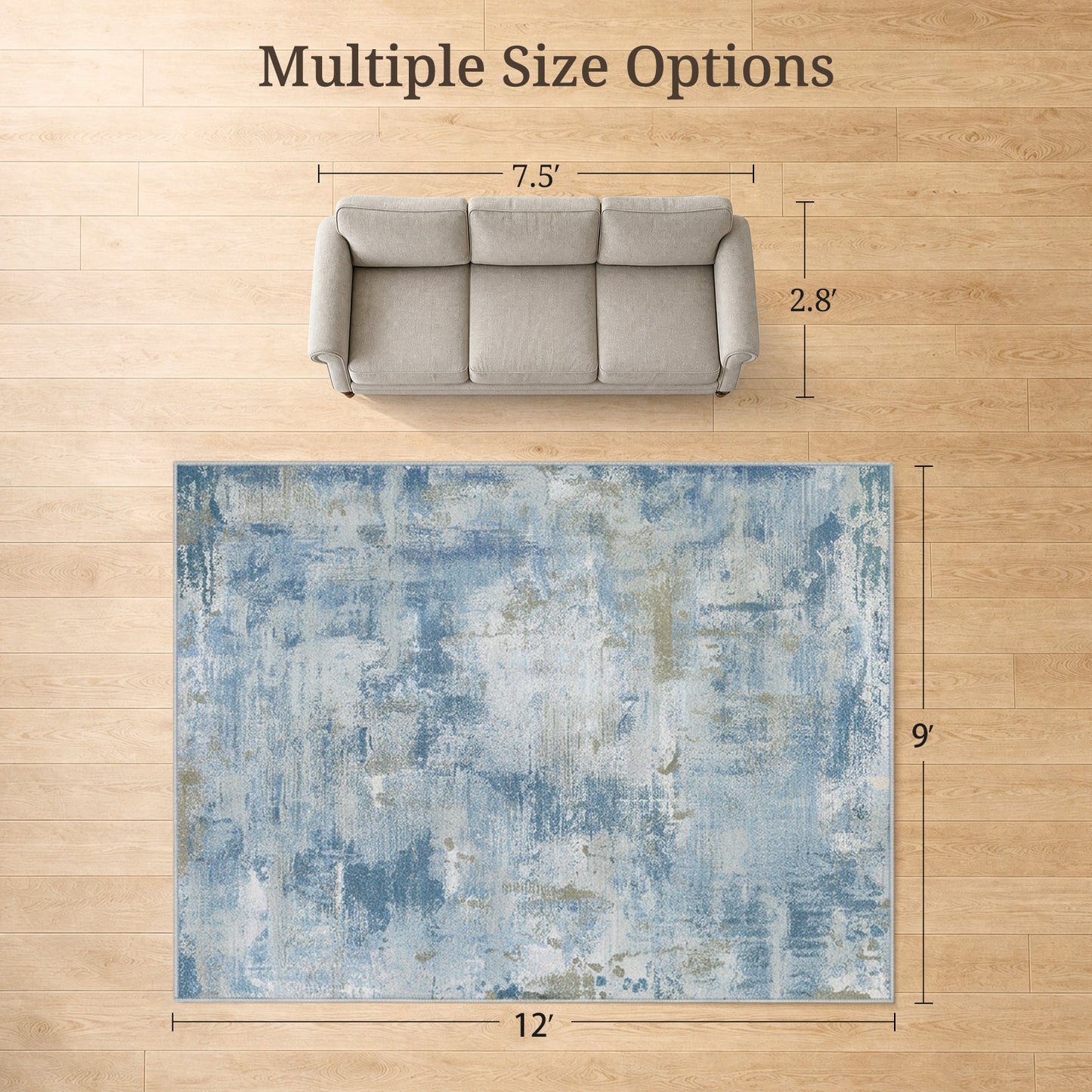 CHITOOMA 9'x12' Area Rugs for Living Room, Machine Washable Abstract Distressed Rugs Indoor Neutral Carpet Rugs for Bedroom Dining Room Office with Non-Slip Backing, Stain Resistant Non-Shed