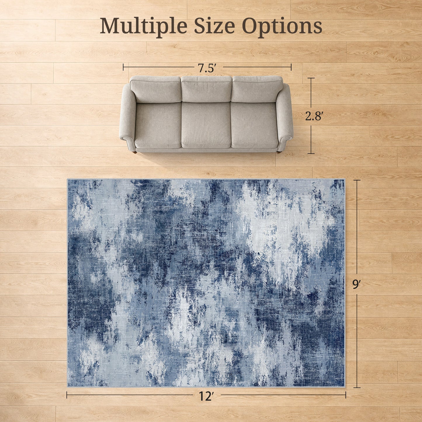 CHITOOMA 9'x12' Area Rugs for Living Room, Machine Washable Abstract Distressed Rugs Indoor Neutral Carpet Rugs for Bedroom Dining Room Office with Non-Slip Backing, Stain Resistant Non-Shed