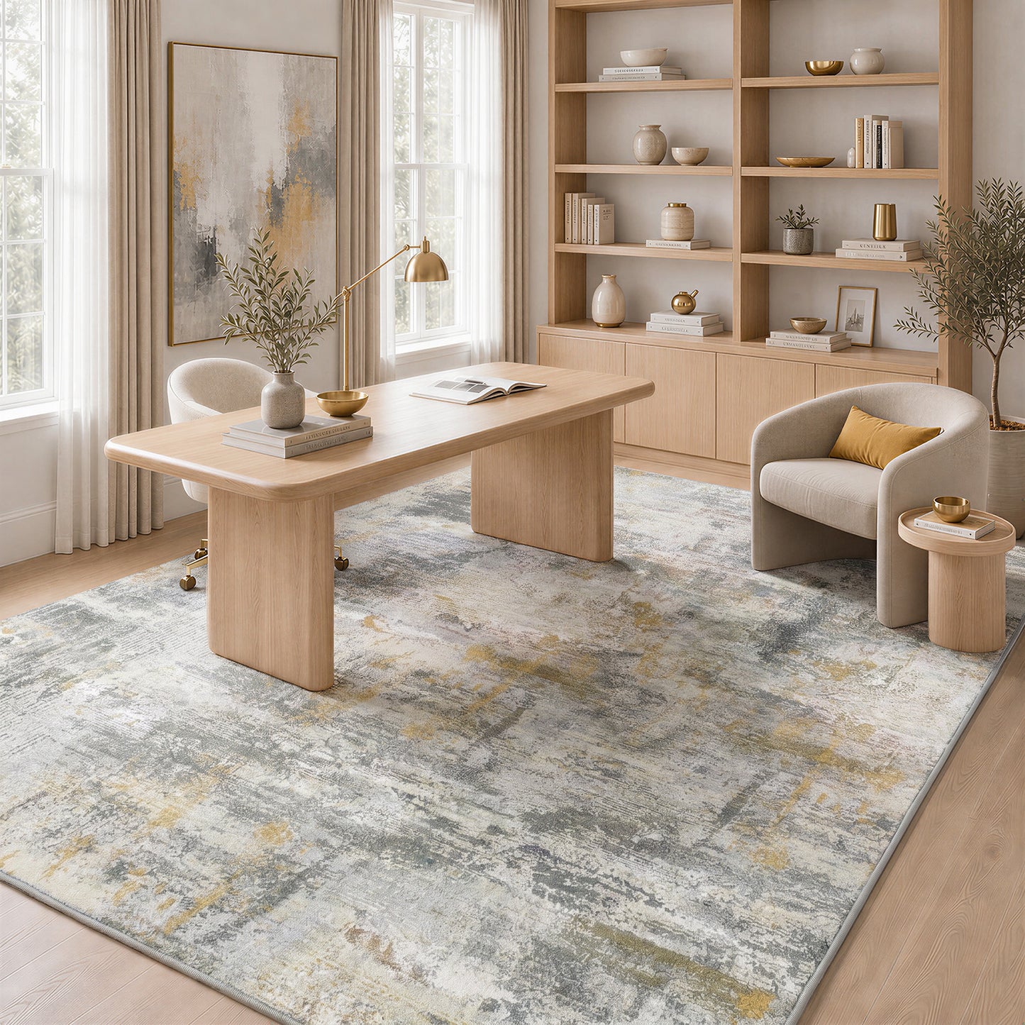 CHITOOMA 5'x7' Area Rugs for Living Room, Machine Washable Rugs for Bedroom Dining Room Dorm Office with Non-Slip Backing, Stain Resistant Non-Shed Carpet