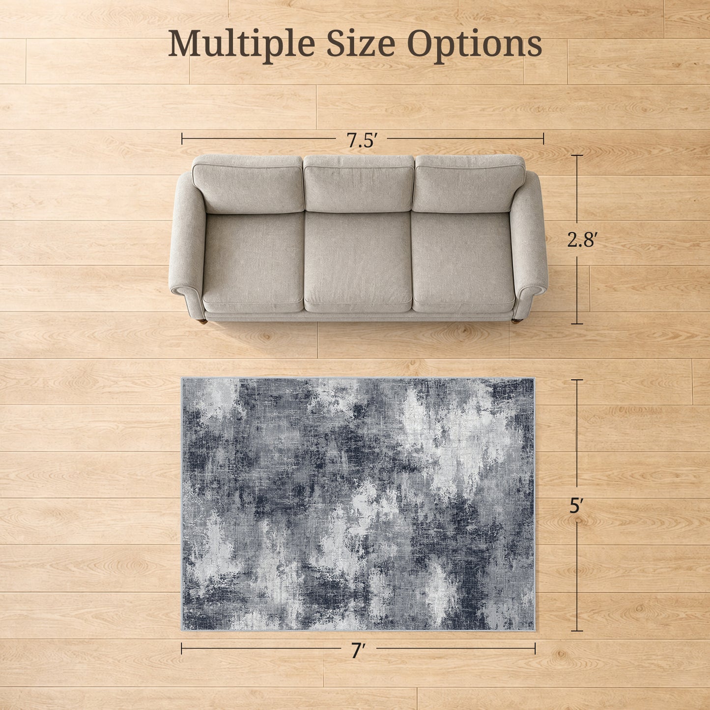 CHITOOMA 5'x7' Area Rugs for Living Room, Machine Washable Abstract Distressed Rugs Indoor Neutral Carpet Rugs for Bedroom Dining Room Office with Non-Slip Backing, Stain Resistant Non-Shed