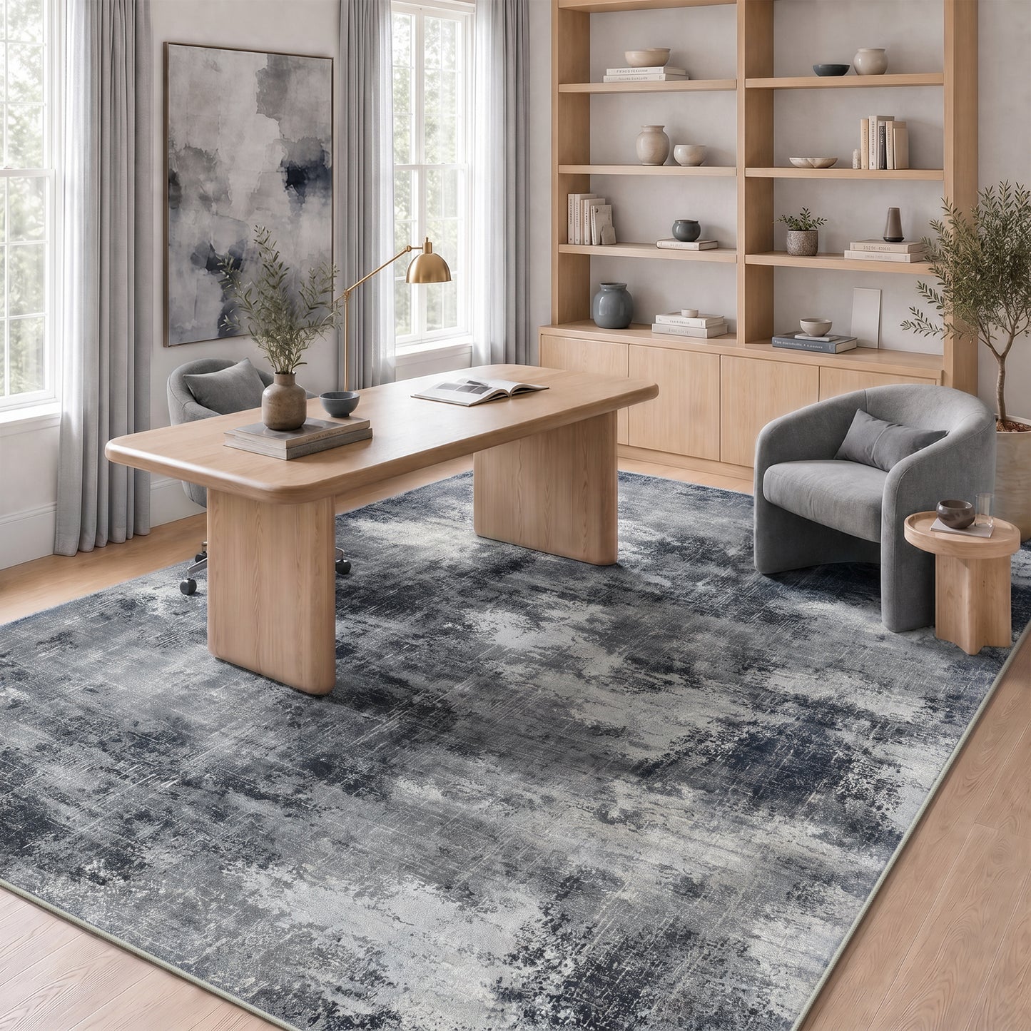 CHITOOMA 5'x7' Area Rugs for Living Room, Machine Washable Abstract Distressed Rugs Indoor Neutral Carpet Rugs for Bedroom Dining Room Office with Non-Slip Backing, Stain Resistant Non-Shed