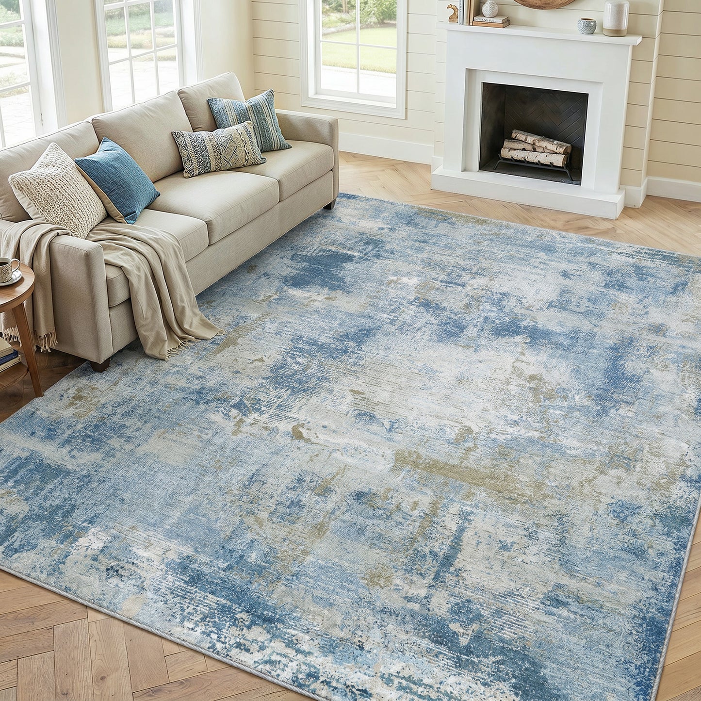 CHITOOMA 6'x9' Area Rugs for Living Room, Machine Washable Abstract Distressed Rugs Indoor Neutral Carpet Rugs for Bedroom Dining Room Office with Non-Slip Backing, Stain Resistant Non-Shed