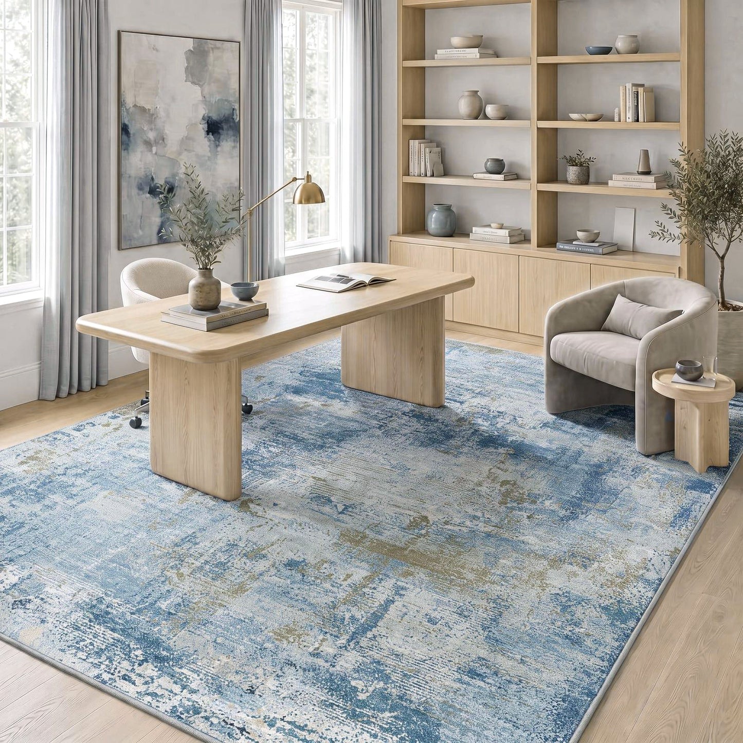 CHITOOMA 6'x9' Area Rugs for Living Room, Machine Washable Abstract Distressed Rugs Indoor Neutral Carpet Rugs for Bedroom Dining Room Office with Non-Slip Backing, Stain Resistant Non-Shed