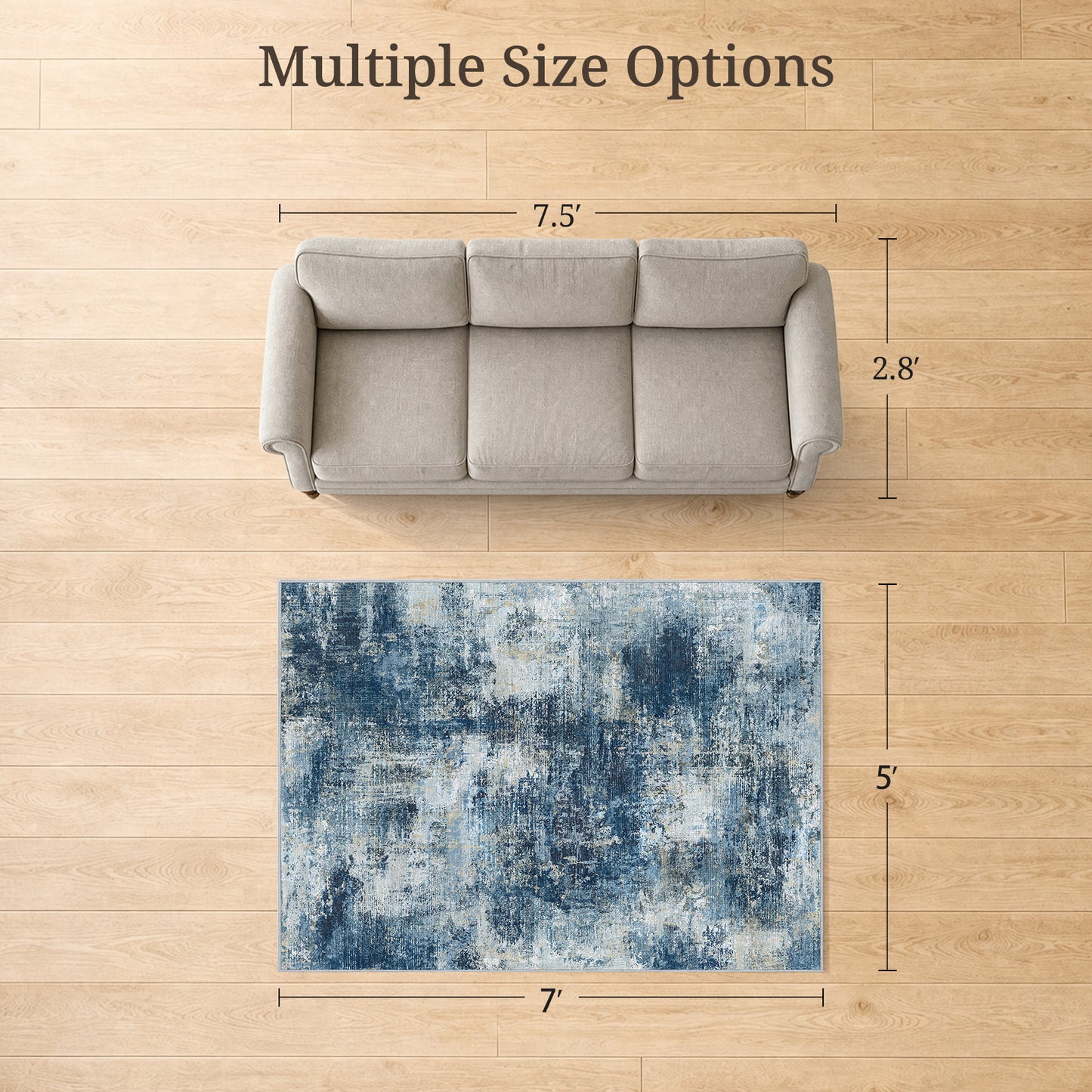 CHITOOMA 5'x7' Area Rugs for Living Room, Machine Washable Abstract Distressed Rugs Indoor Neutral Carpet Rugs for Bedroom Dining Room Office with Non-Slip Backing, Stain Resistant Non-Shed
