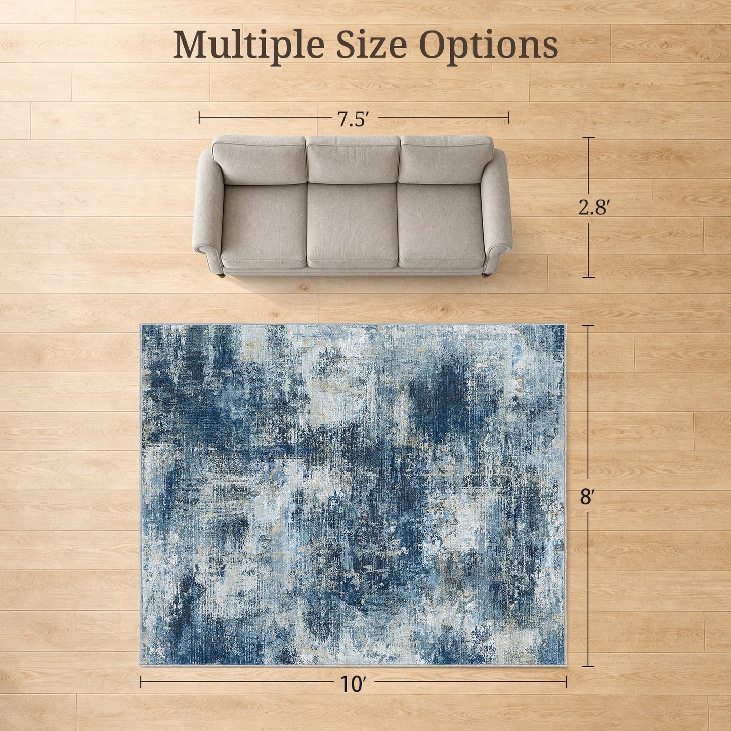 CHITOOMA 8'x10' Area Rugs for Living Room, Machine Washable Abstract Distressed Rugs Indoor Neutral Carpet Rugs for Bedroom Dining Room Office with Non-Slip Backing, Stain Resistant Non-Shed