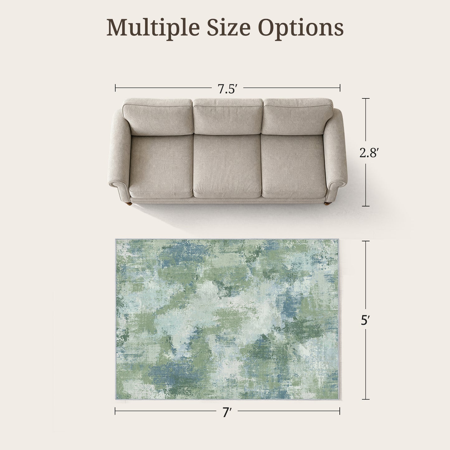 CHITOOMA 5'x7' Area Rugs for Living Room, Machine Washable Abstract Distressed Rugs Indoor Neutral Carpet Rugs for Bedroom Dining Room Office with Non-Slip Backing, Stain Resistant Non-Shed