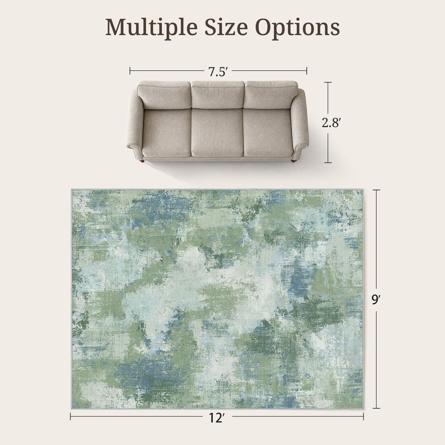 CHITOOMA 9'x12' Area Rugs for Living Room, Machine Washable Abstract Distressed Rugs Indoor Neutral Carpet Rugs for Bedroom Dining Room Office with Non-Slip Backing, Stain Resistant Non-Shed