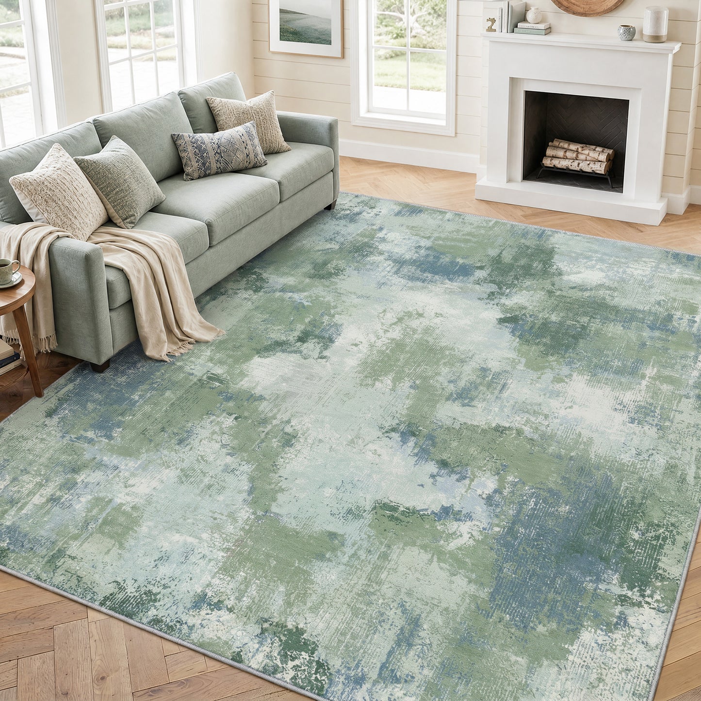 CHITOOMA 6'x9' Area Rugs for Living Room, Machine Washable Abstract Distressed Rugs Indoor Neutral Carpet Rugs for Bedroom Dining Room Office with Non-Slip Backing, Stain Resistant Non-Shed