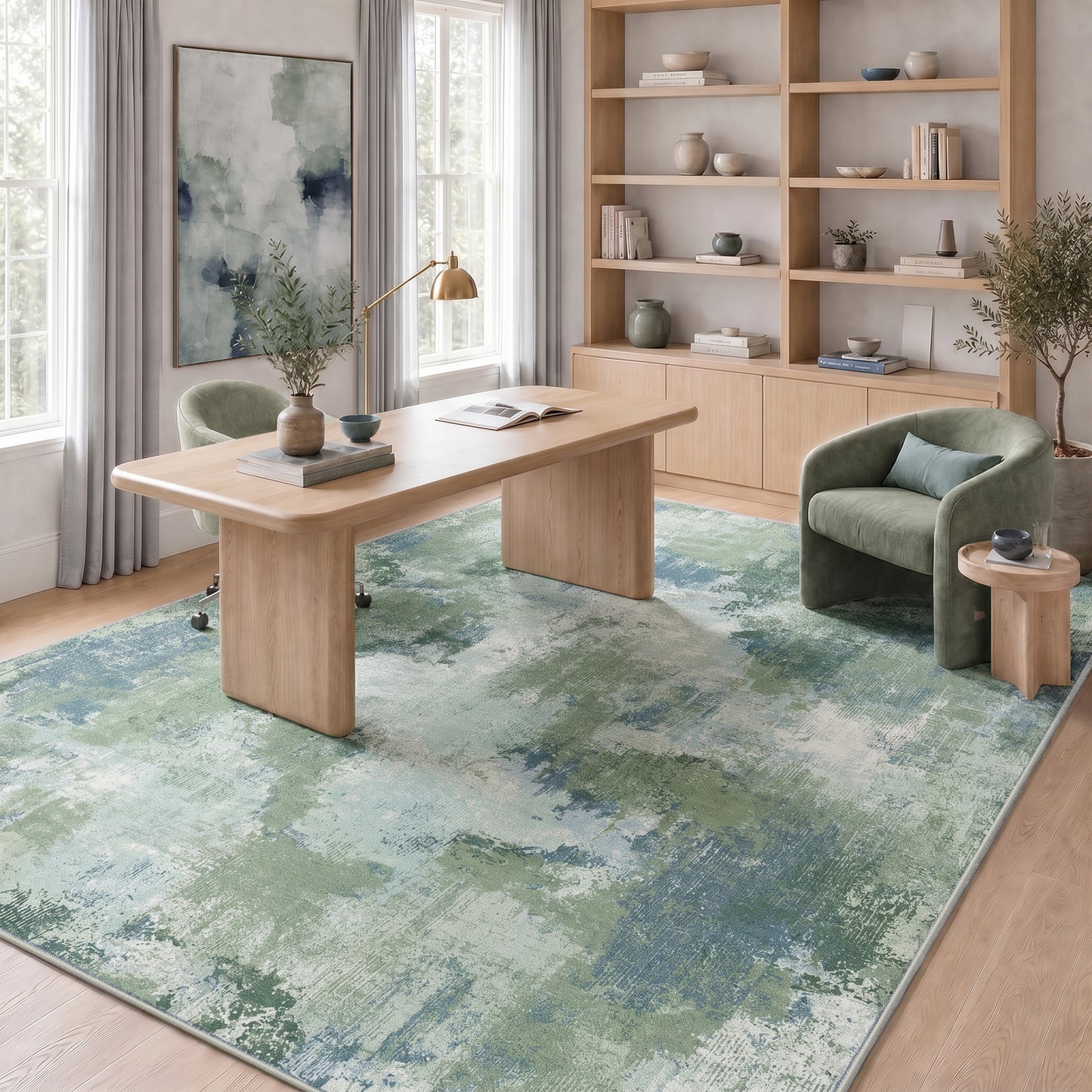 CHITOOMA 6'x9' Area Rugs for Living Room, Machine Washable Abstract Distressed Rugs Indoor Neutral Carpet Rugs for Bedroom Dining Room Office with Non-Slip Backing, Stain Resistant Non-Shed