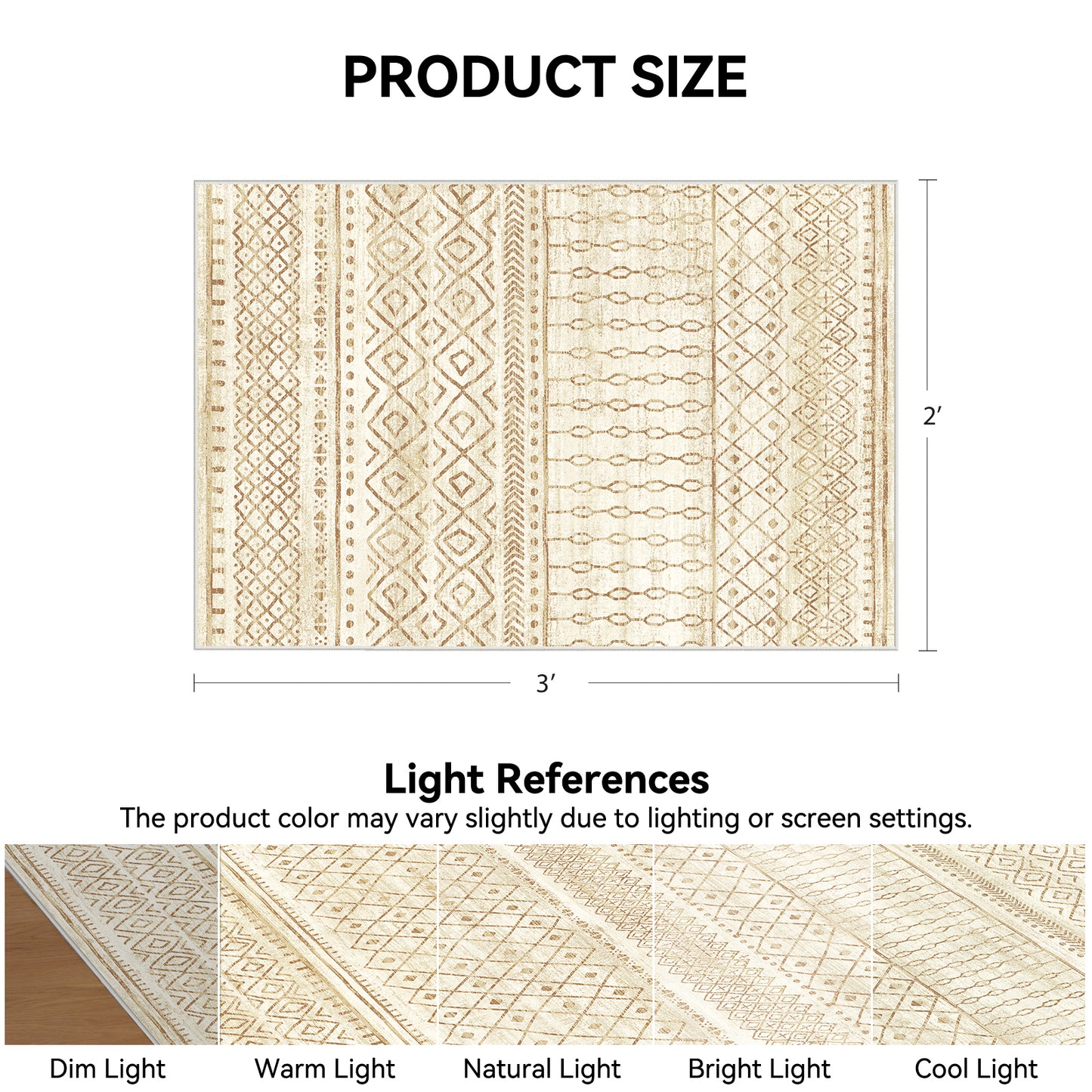 CHITOOMA 2'x3' Runner Rug for Hallway, Boho Machine Washable Stain Resistant Non-Shed Carpet, Runner Rug with Non-Slip Backing for Kitchen, Entryway, Bedroom, Laundry, Bathroom