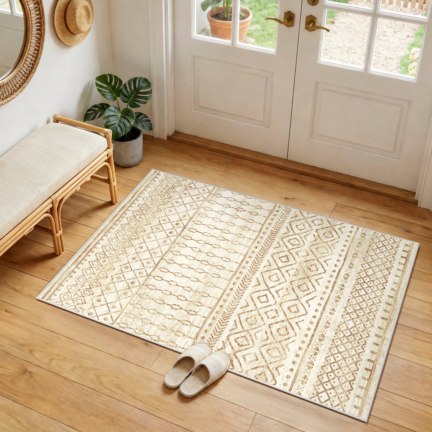 CHITOOMA 2'x3' Runner Rug for Hallway, Boho Machine Washable Stain Resistant Non-Shed Carpet, Runner Rug with Non-Slip Backing for Kitchen, Entryway, Bedroom, Laundry, Bathroom