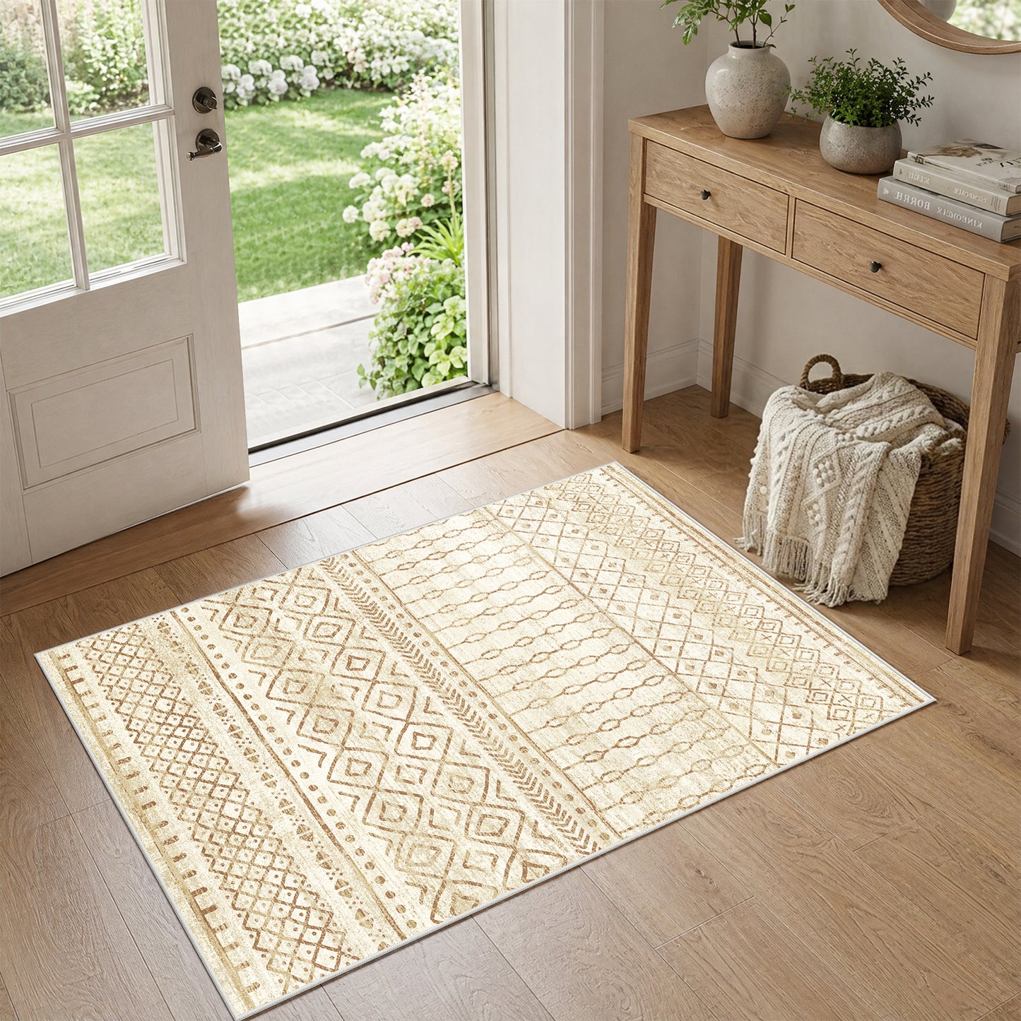 CHITOOMA 2'x3' Runner Rug for Hallway, Boho Machine Washable Stain Resistant Non-Shed Carpet, Runner Rug with Non-Slip Backing for Kitchen, Entryway, Bedroom, Laundry, Bathroom