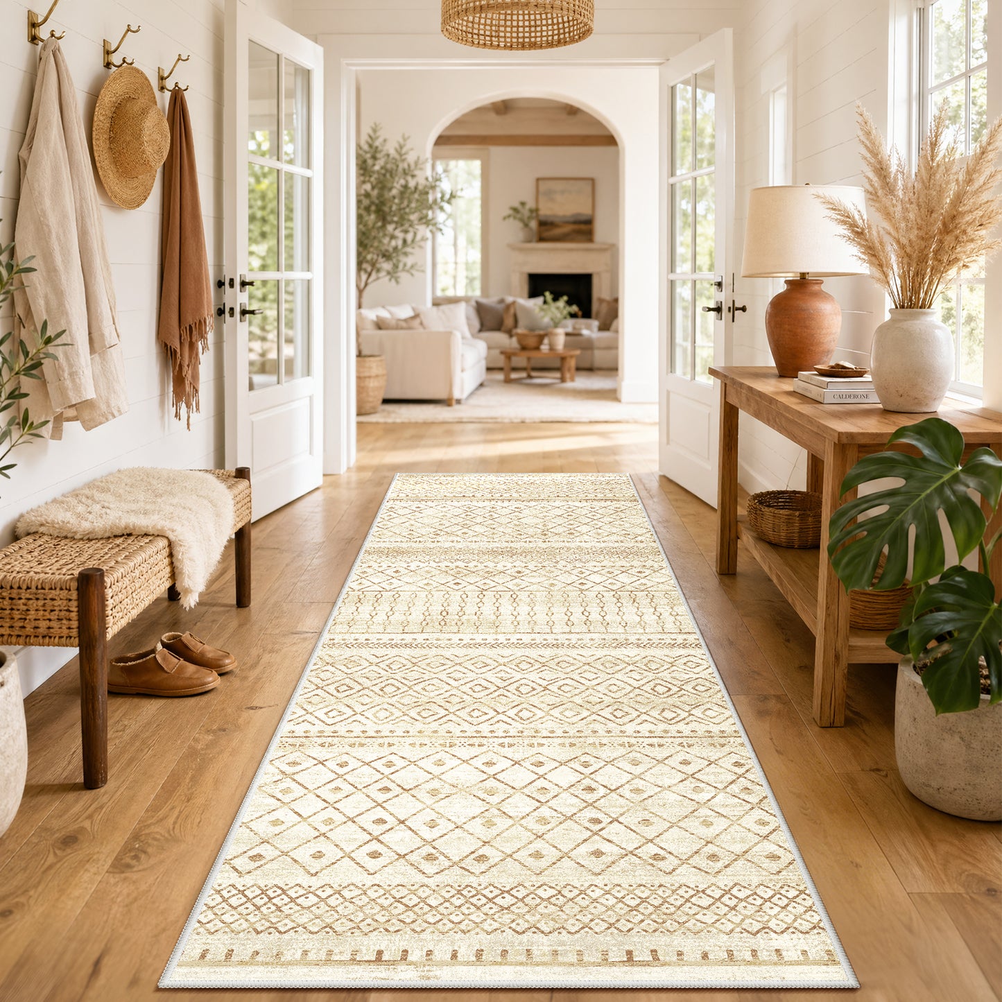 CHITOOMA 2'x6' Runner Rug for Hallway, Boho Machine Washable Stain Resistant Non-Shed Carpet, Runner Rug with Non-Slip Backing for Kitchen, Entryway, Bedroom, Laundry, Bathroom