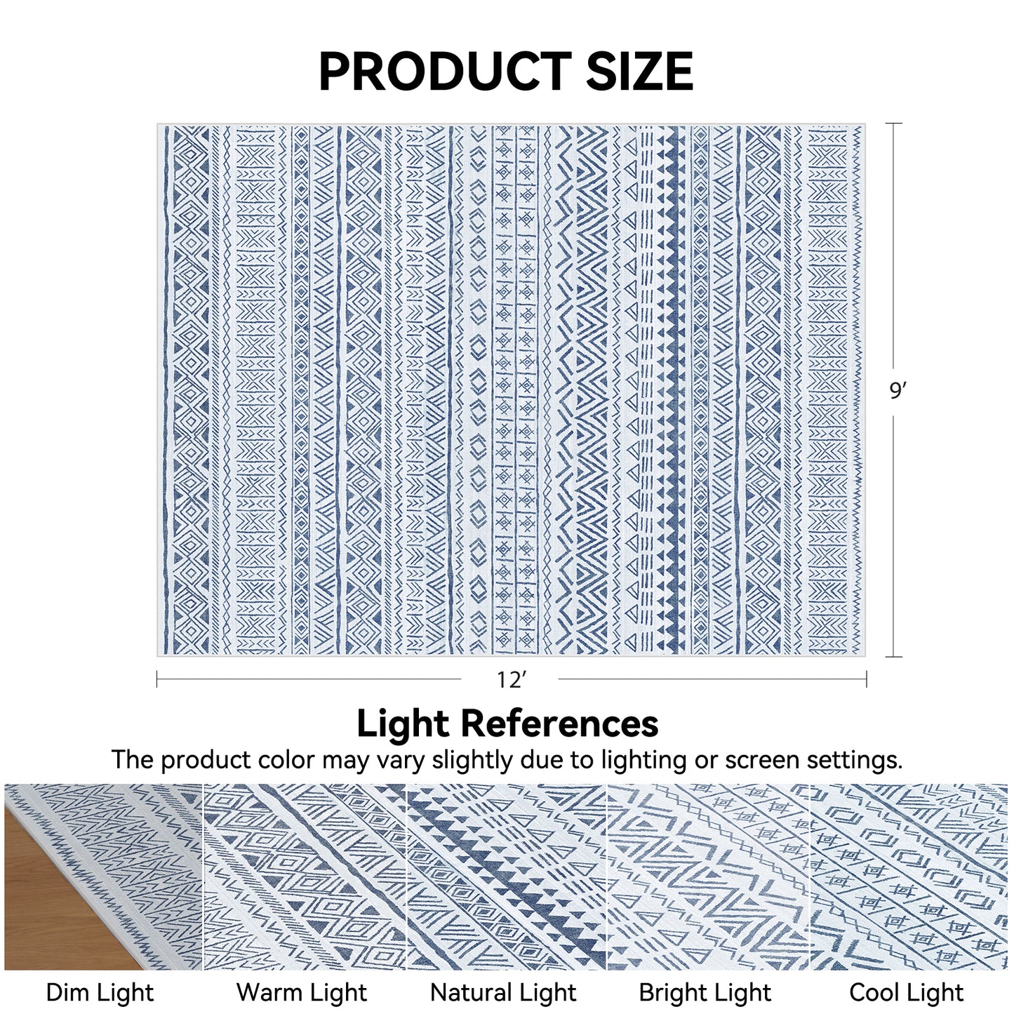 CHITOOMA 9'x12' Area Rugs for Living Room, Washable Rugs Boho Soft Geometric Bohemian Carpet Indoor Rug for Bedroom Dining Room Office Nonslip Foldable Rug