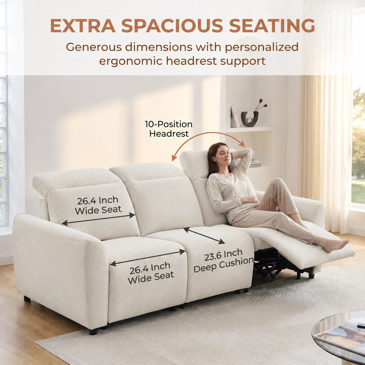 CHITOOMA 91" 3-Seat Power Reclining Sofa, Zero-Gravity Zero-Wall-Hugger Recliner with Charging Ports, Adjustable Headrests, Pet-Friendly Tri-Proof Fabric for Living Room, Home Theater, Beige