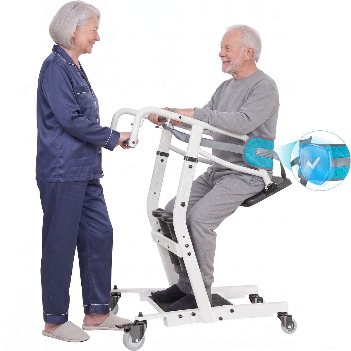 CHITOOMA Sit to Stand Lift with Wheels for Elderly,Stand Assist Transfer Device with Adjustaable Height Options for Home Care,Easy Operation White