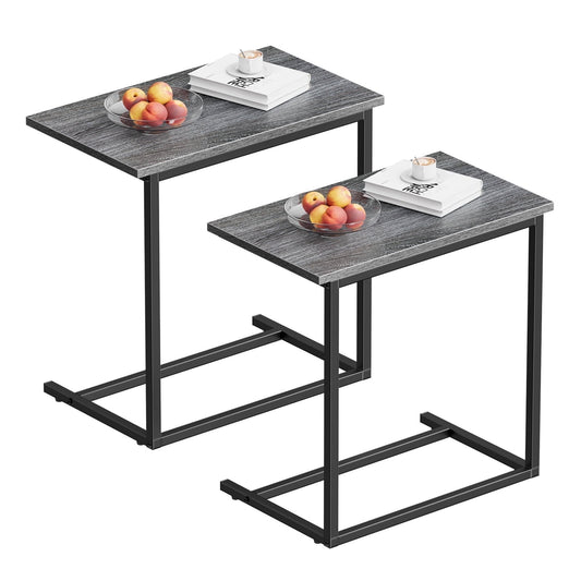 C Shape Metal Frame End Table 2pcs, Sofa Table TV Tray Table for Living Room,Side Table for Bedroom (Gray)