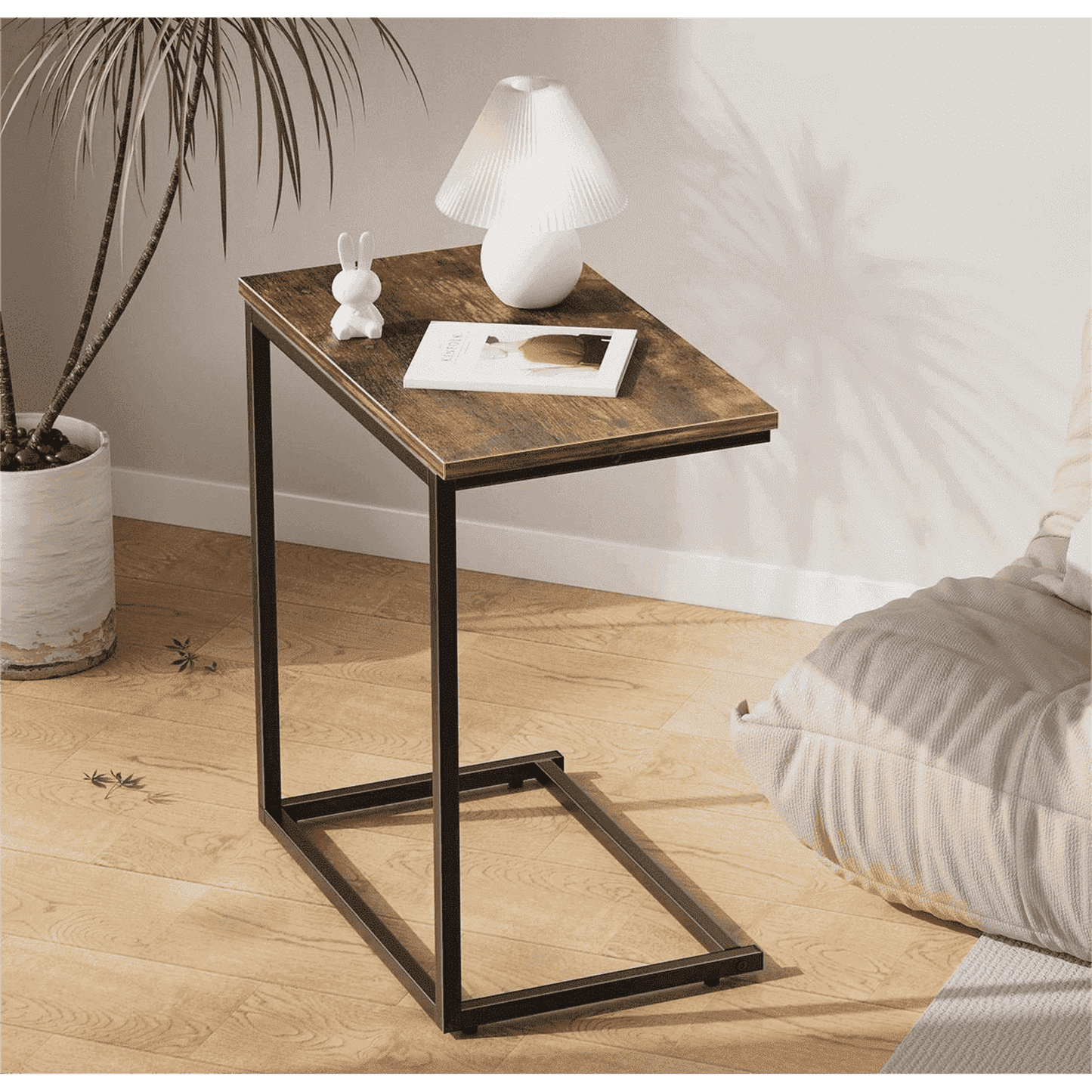 C Shaped End Sofa Table, Vintage Side Couch Table for Living Room, Bedroom, 27"(H) x 19.7"(W) x 12.6"(D), Brown