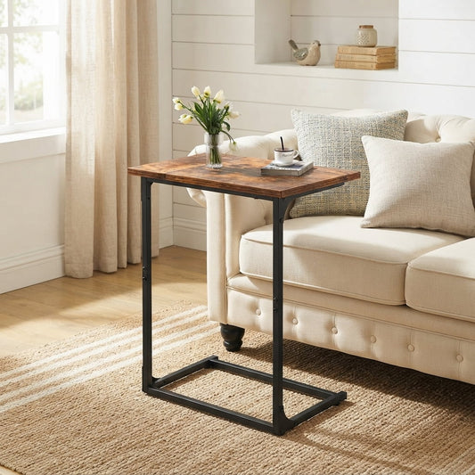 C Shaped End Sofa Table, TV Tray Couch Side Table for Living Room, Bedroom, With widened tabletop,27"(H) x 21.1"(W) x 11.4"(D), Brown